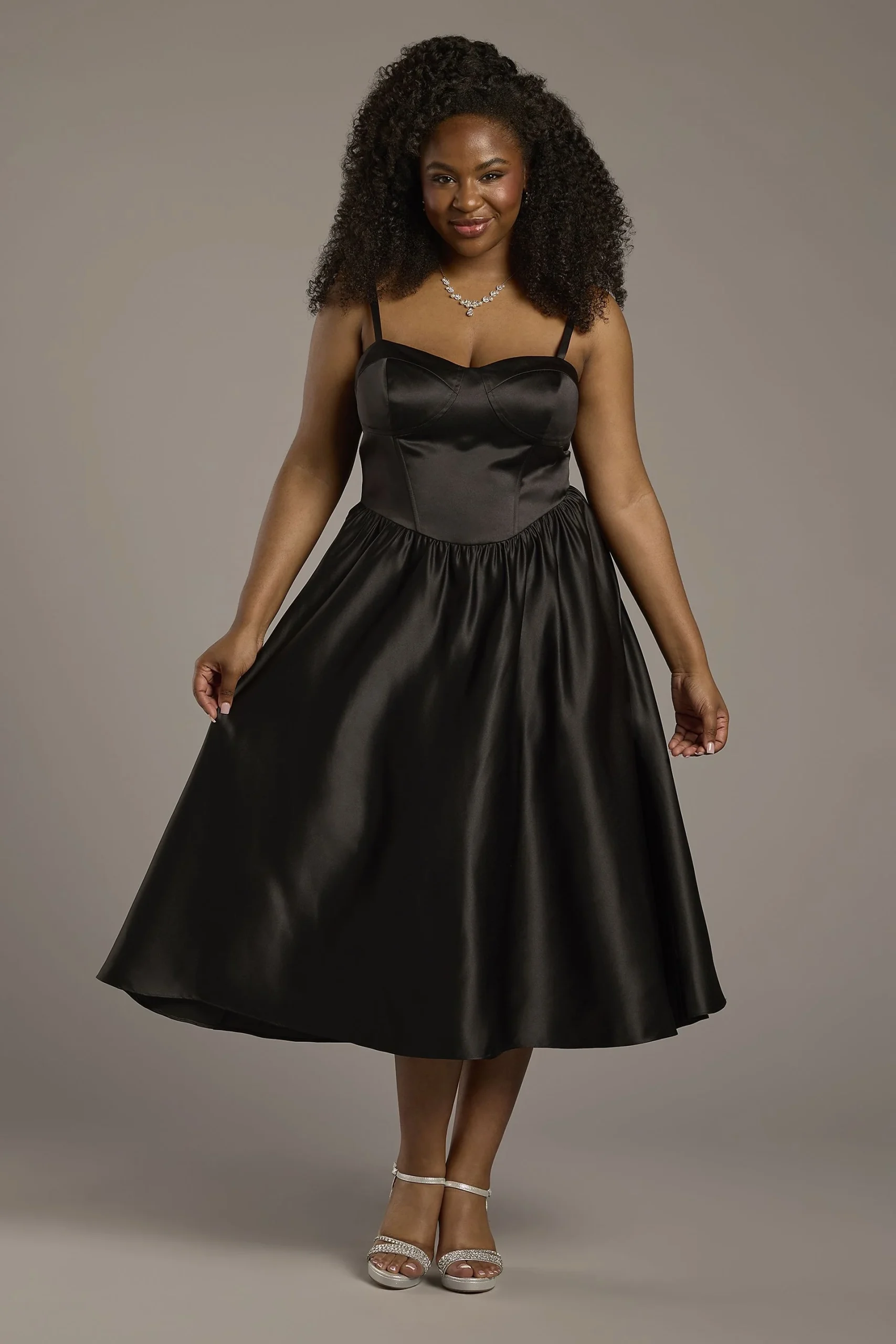Corset Seam Full Skirt Satin A-Line Dress