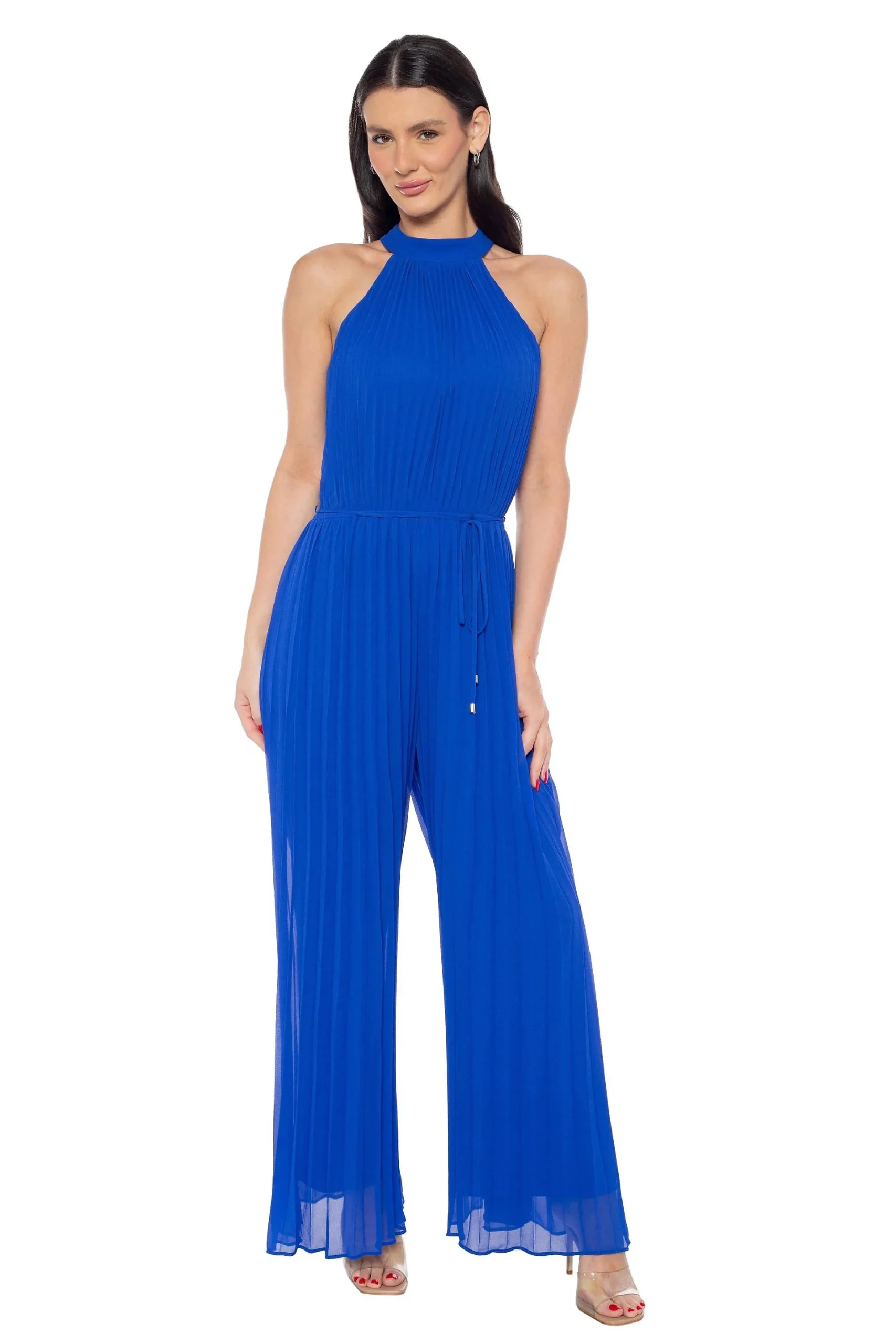 Crepe Chiffon High-Neck Pleated Jumpsuit