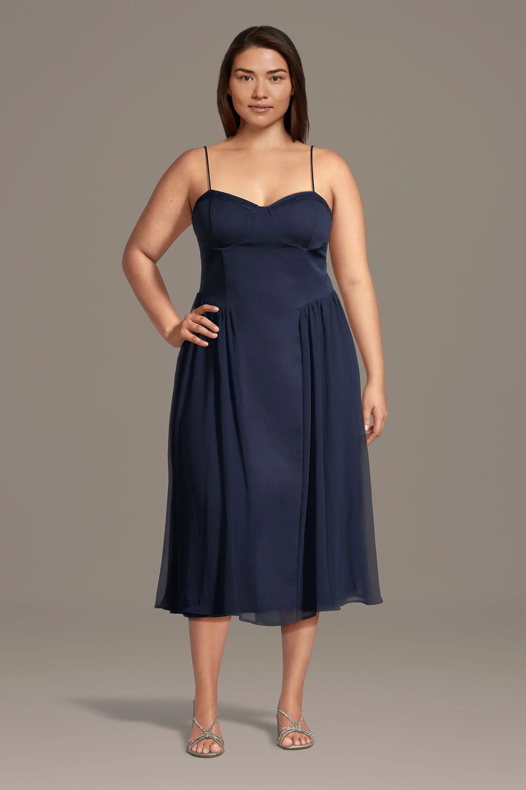 Crepe Corset Chiffon Tea-Length Dress