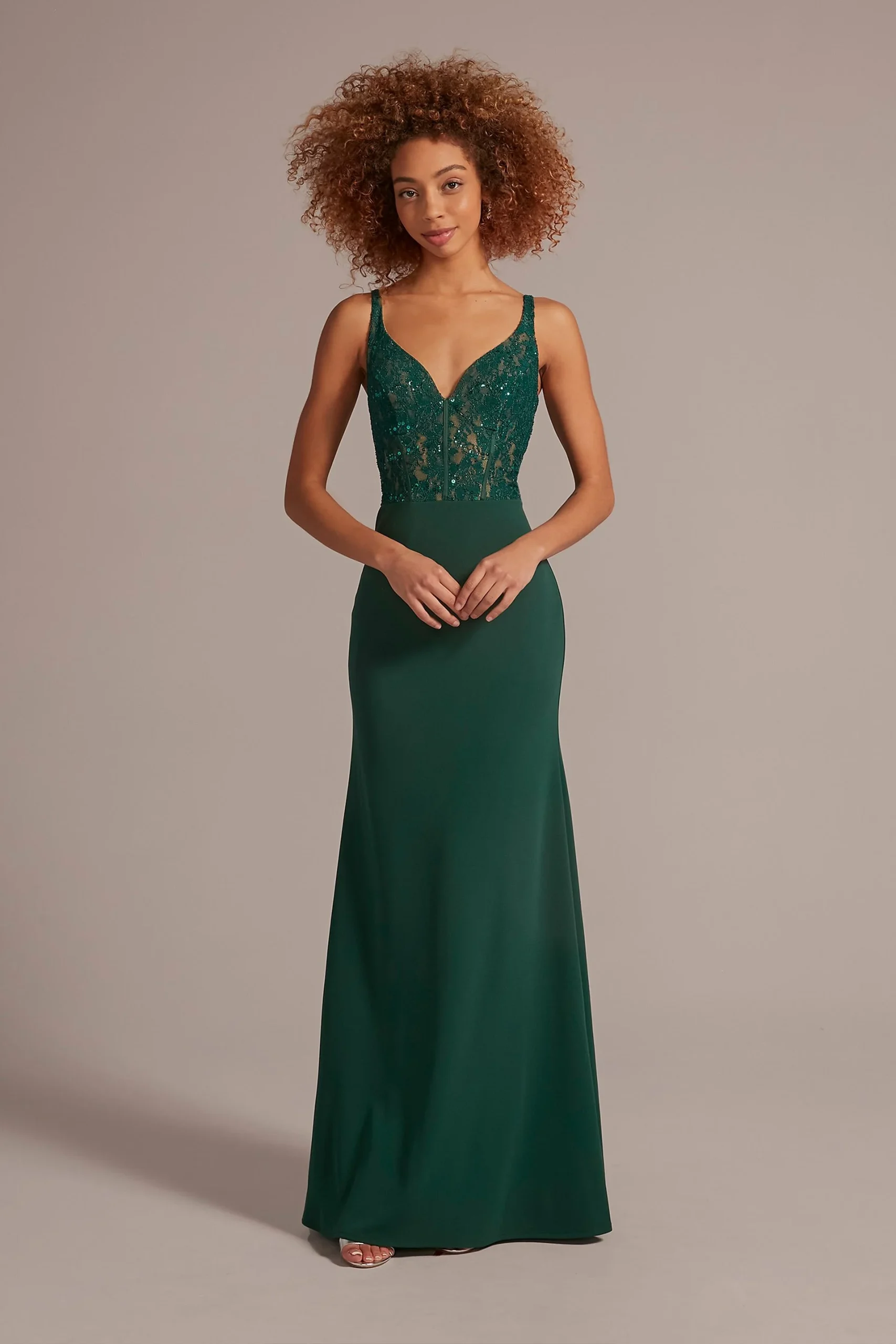 Crepe Dress with Illusion Lace Corset Bodice