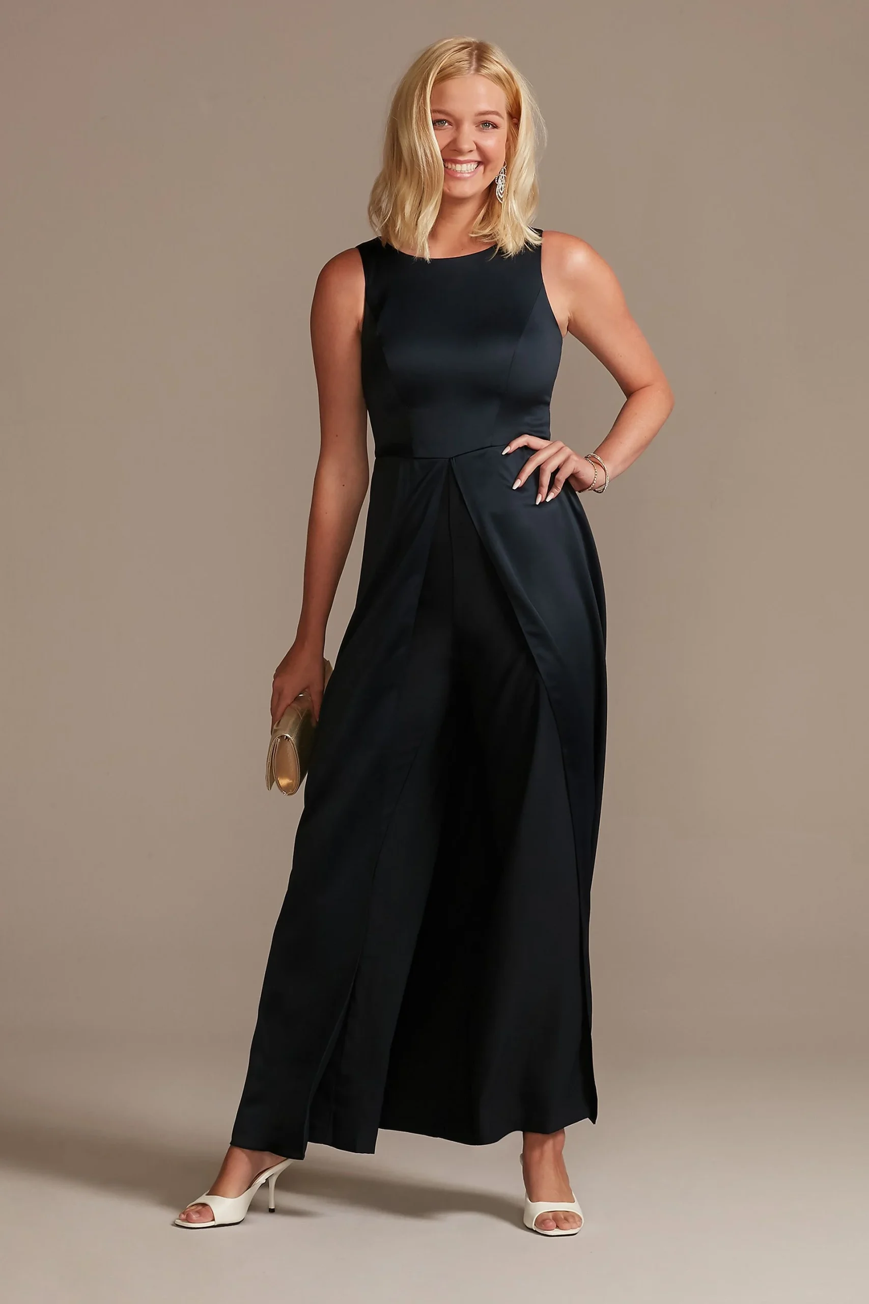 Crepe Jumpsuit with Satin Overskirt