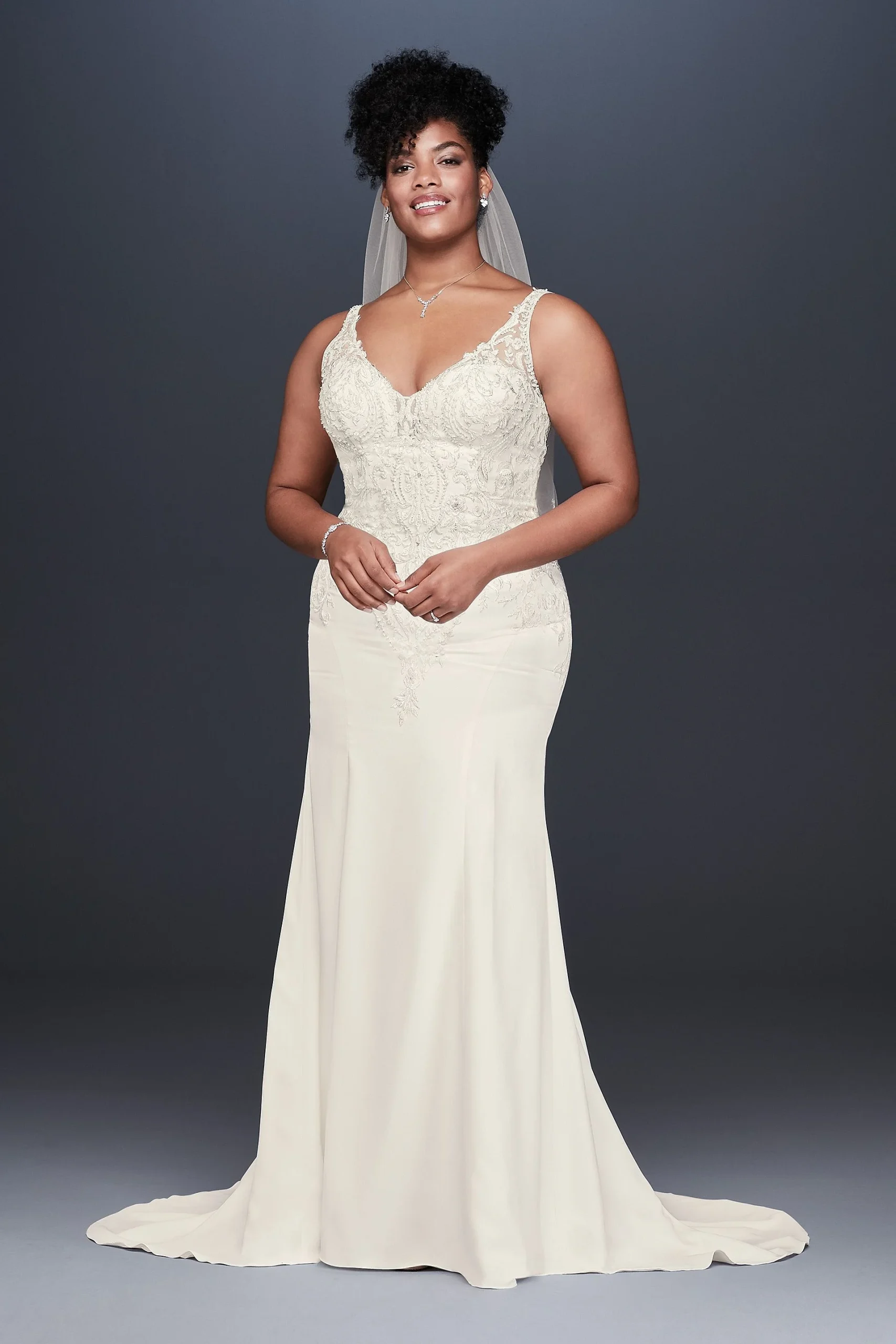 Crepe Mermaid Wedding Dress with Metallic Embroide