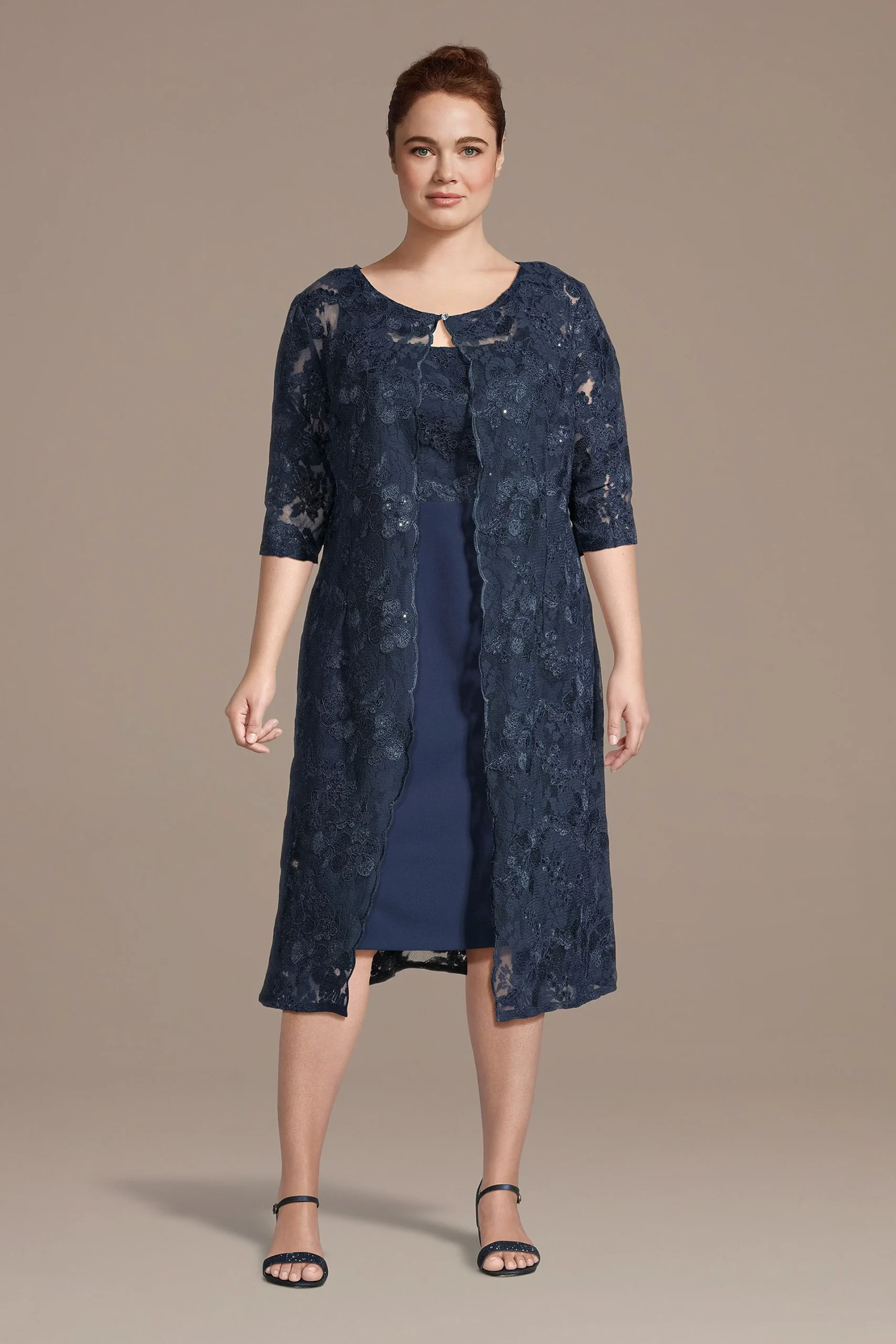 Crepe Sheath Dress with Coordinating Lace Jacket