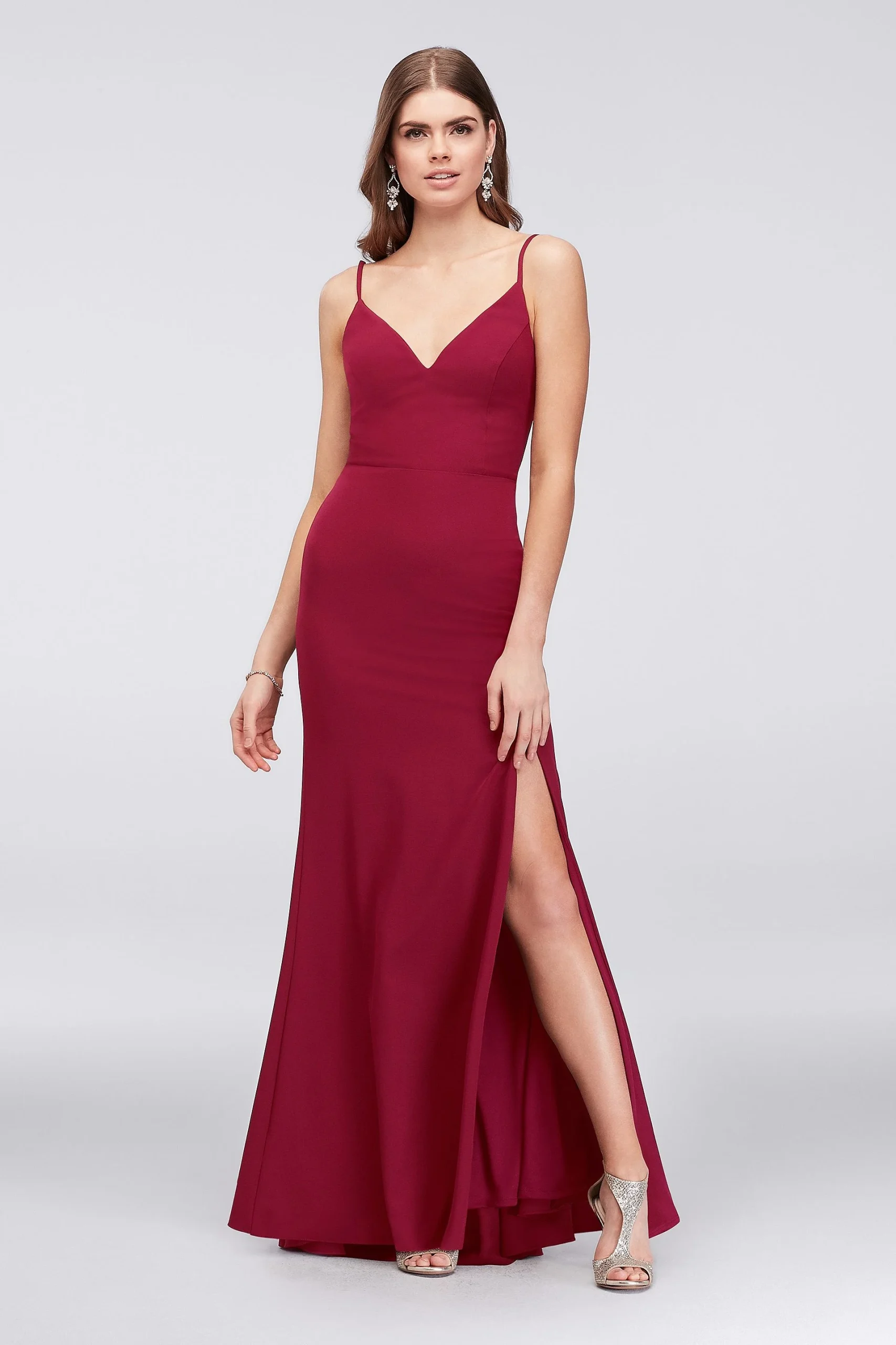 Crepe Spaghetti Strap Mermaid Dress with V-Back