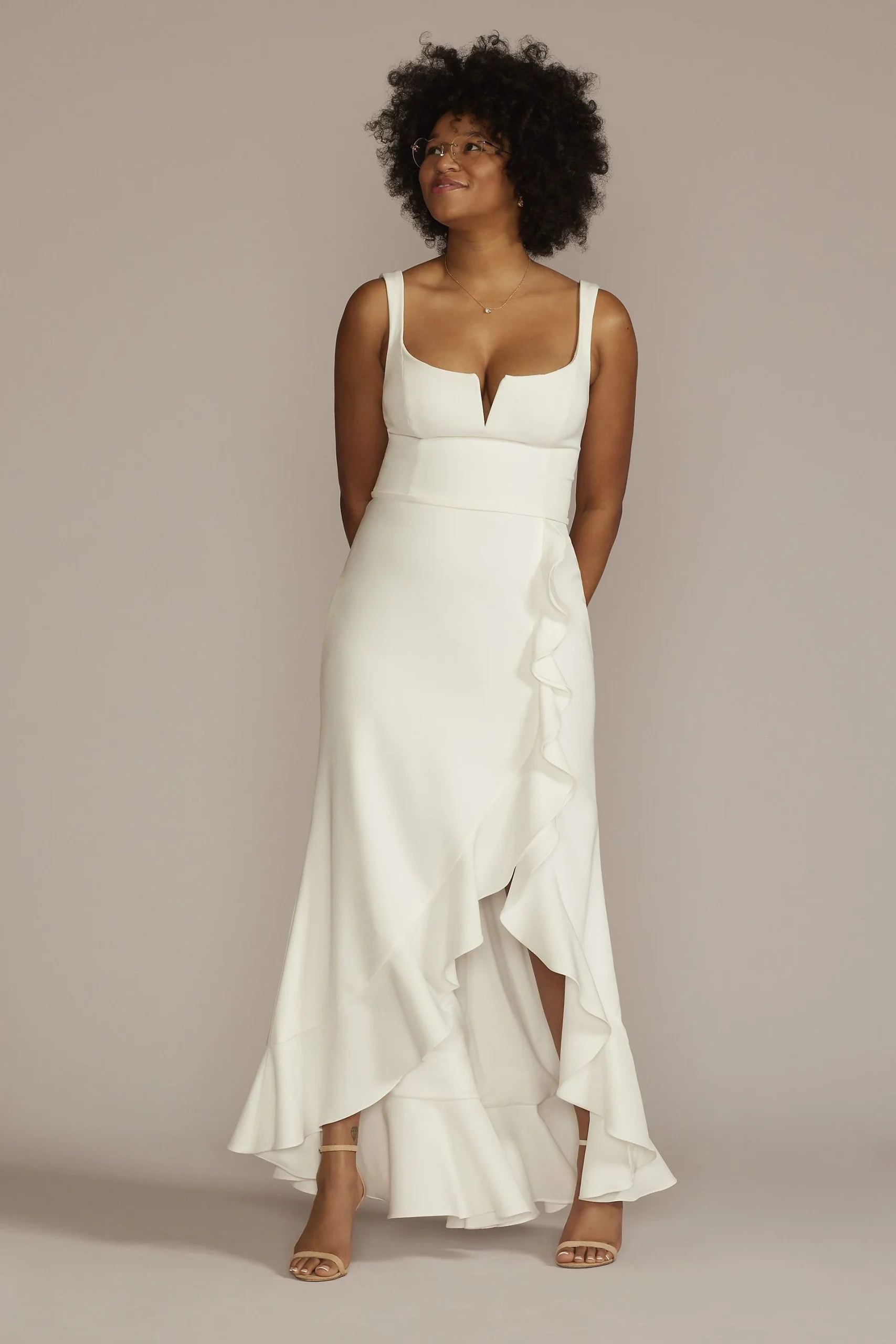Crepe Tank Sheath Wedding Dress with Ruffle Skirt