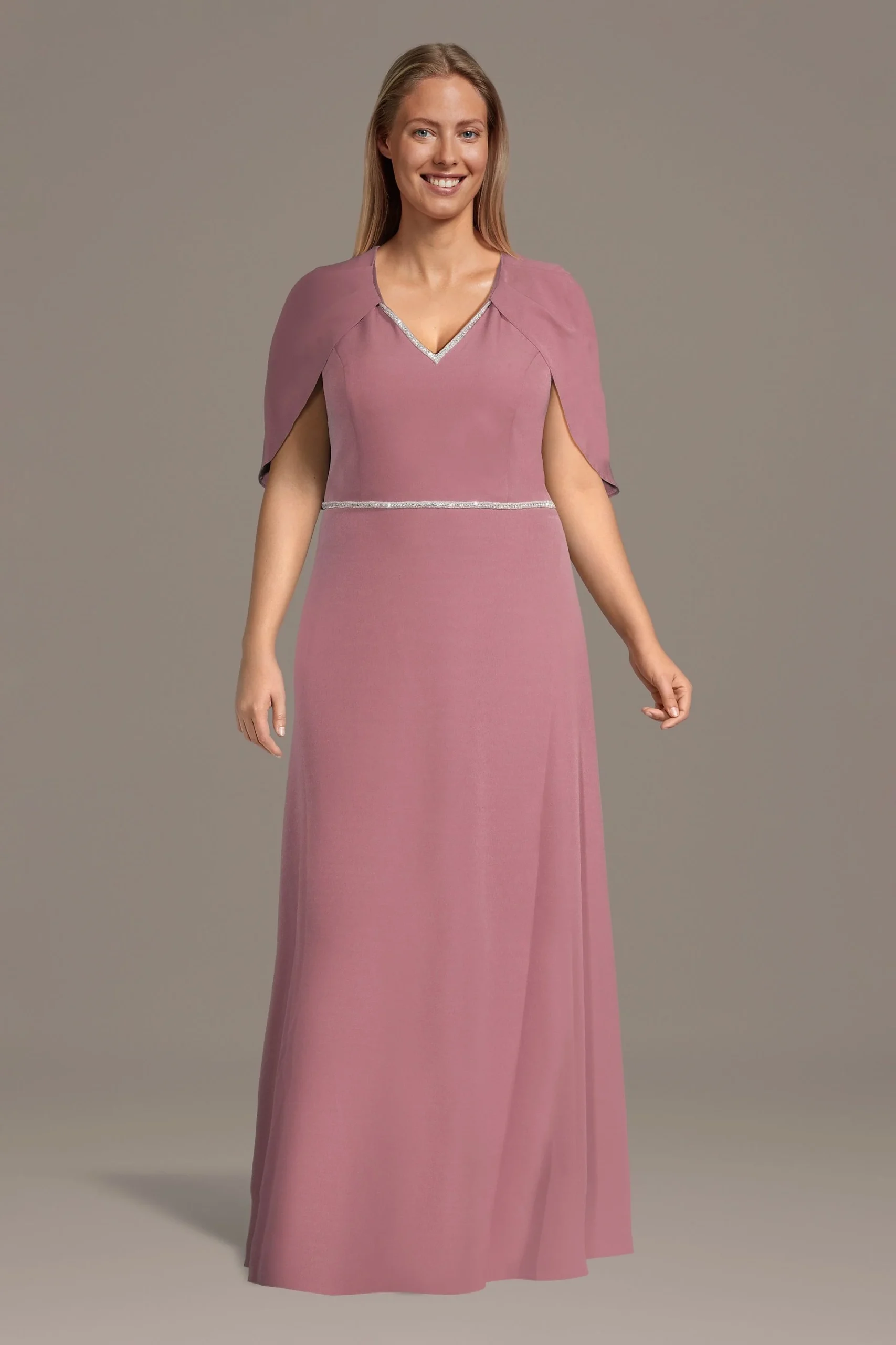 Crepe V-Neck Capelet A-Line Dress