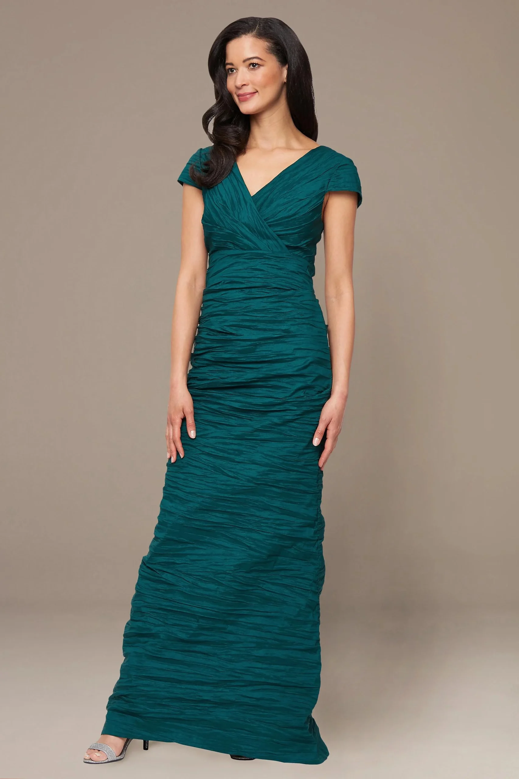 Crinkle Stretch Taffeta Dress with Empire Waist