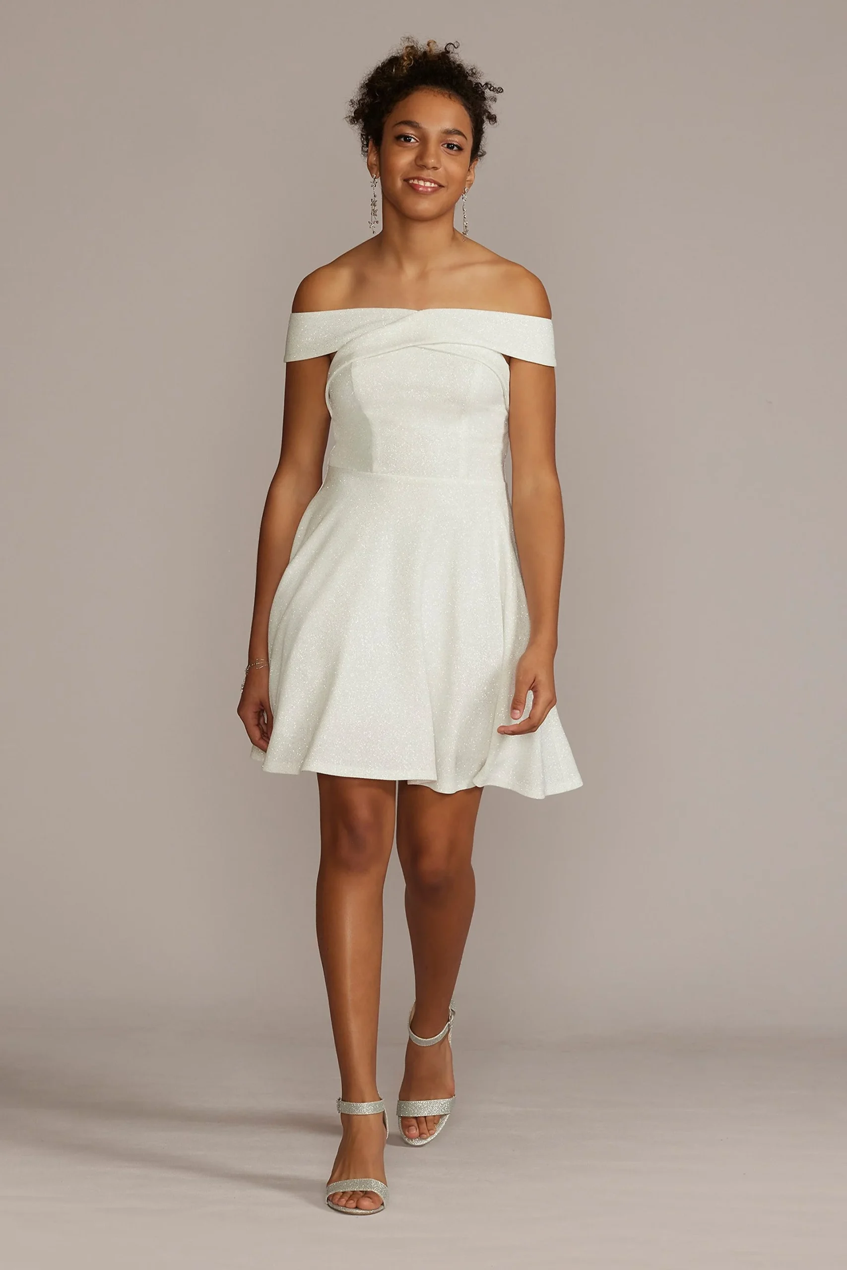 Crisscross Off the Shoulder Glitter Mini Dress