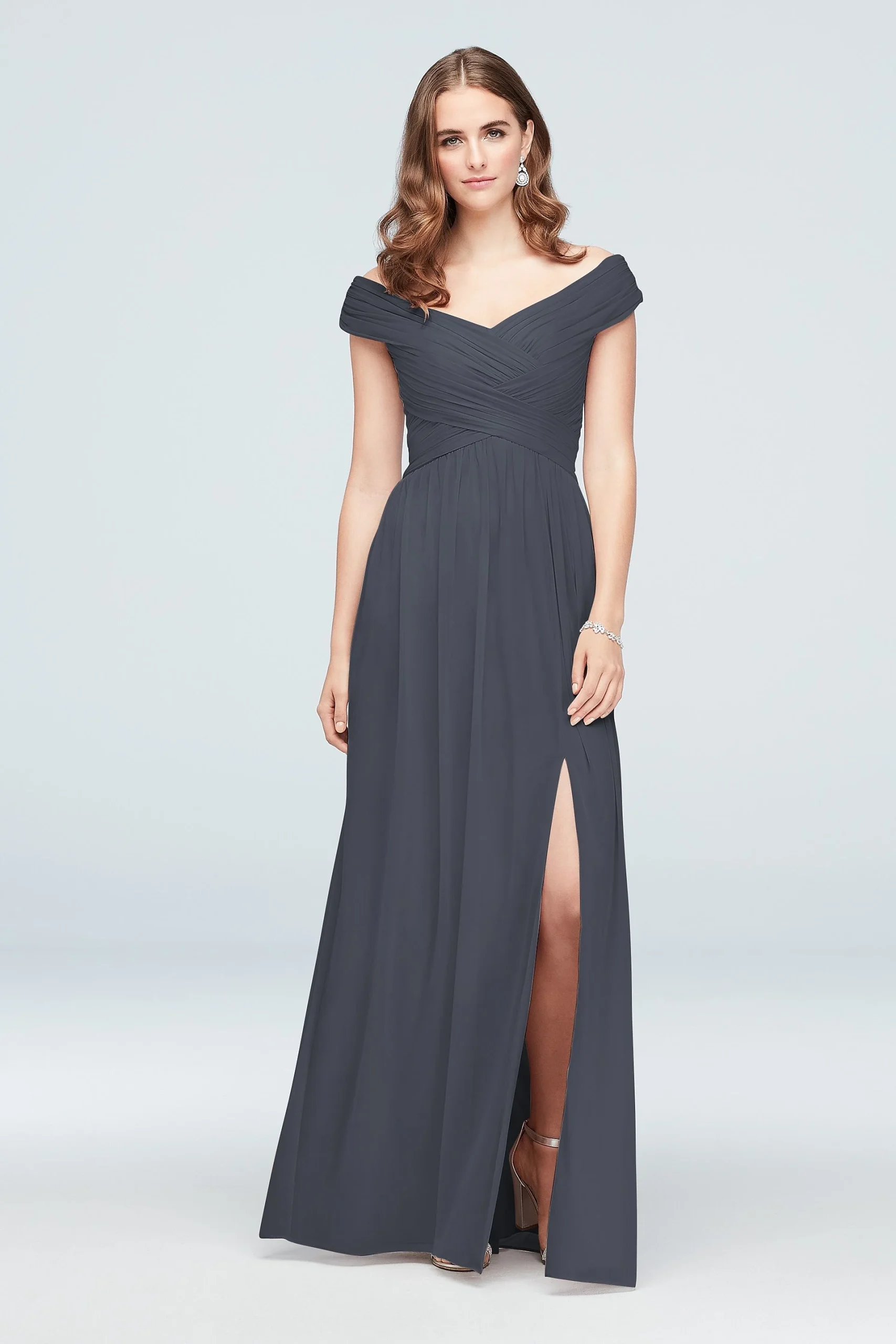 Crisscross Off-the-Shoulder Mesh Dress