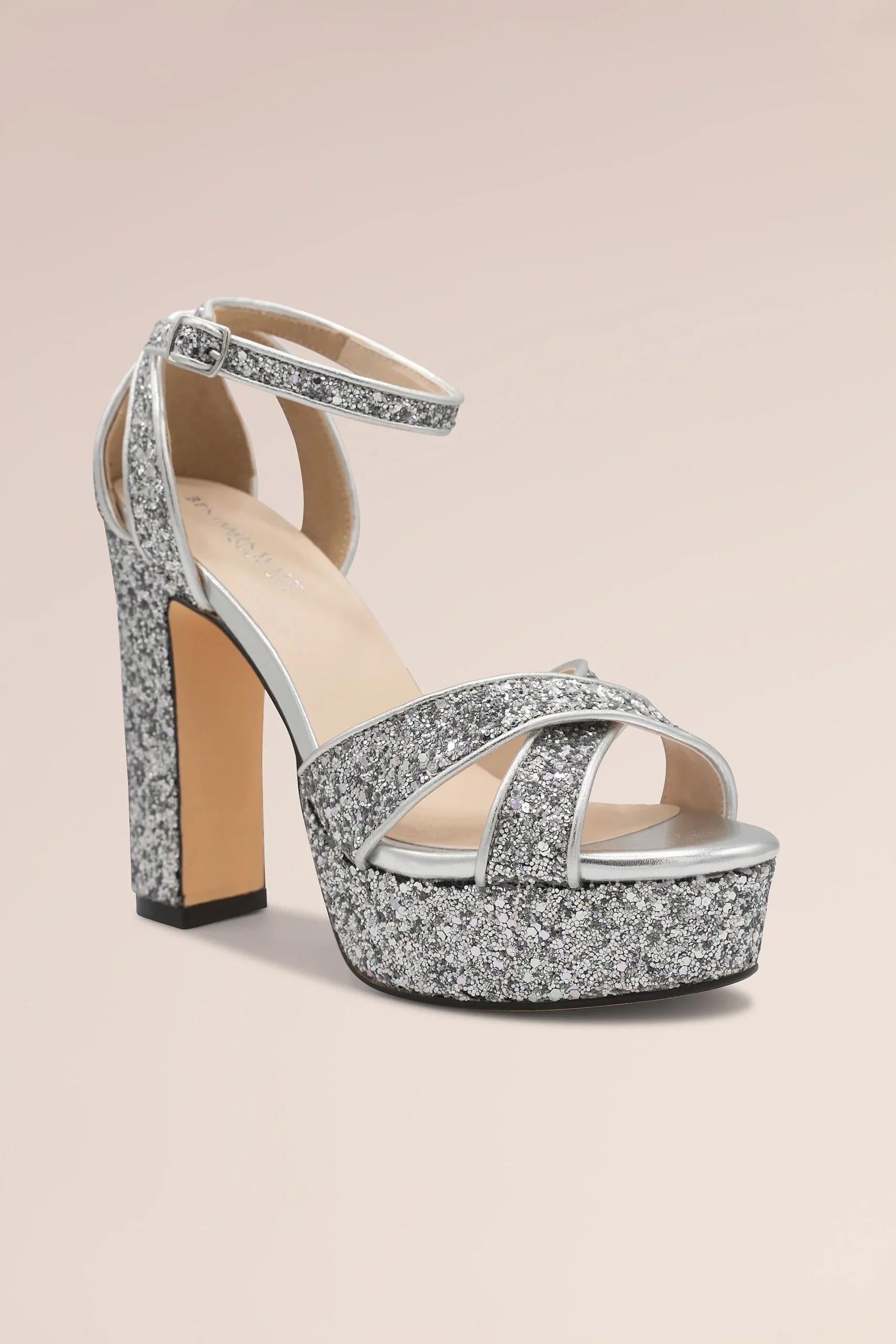 Crisscross Strap Glitter Platform Heels