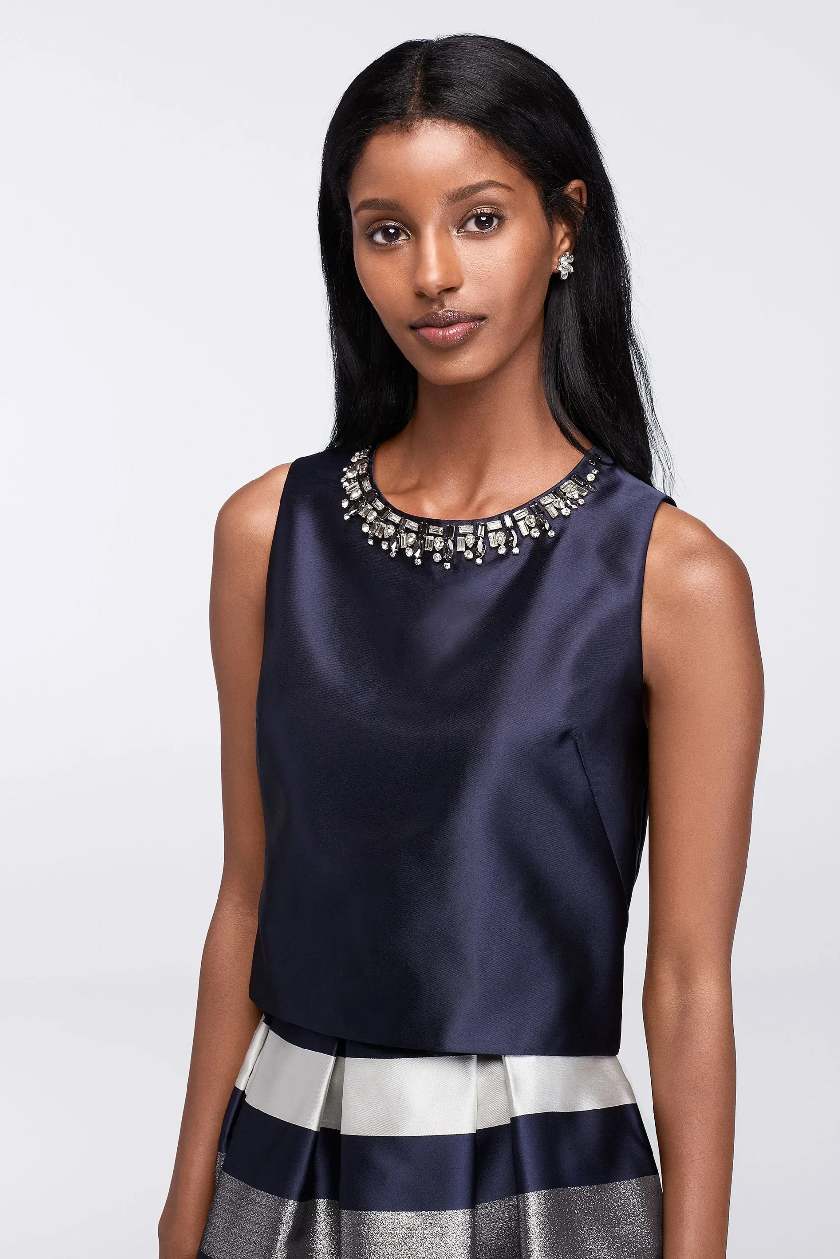 Cropped Jacquard Top with Beaded Neckline