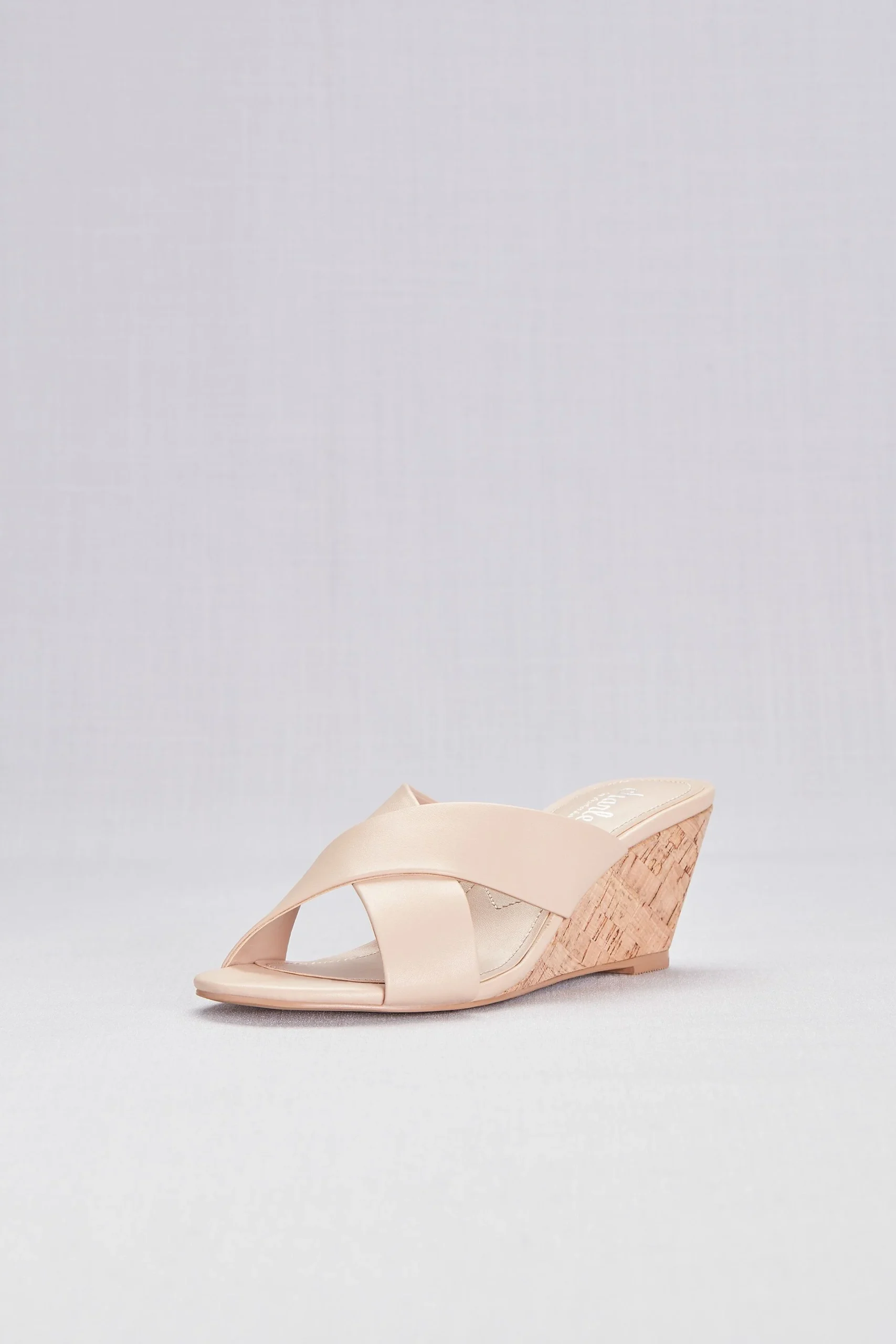 Cross-Strap Slip-On Cork Wedge Sandals