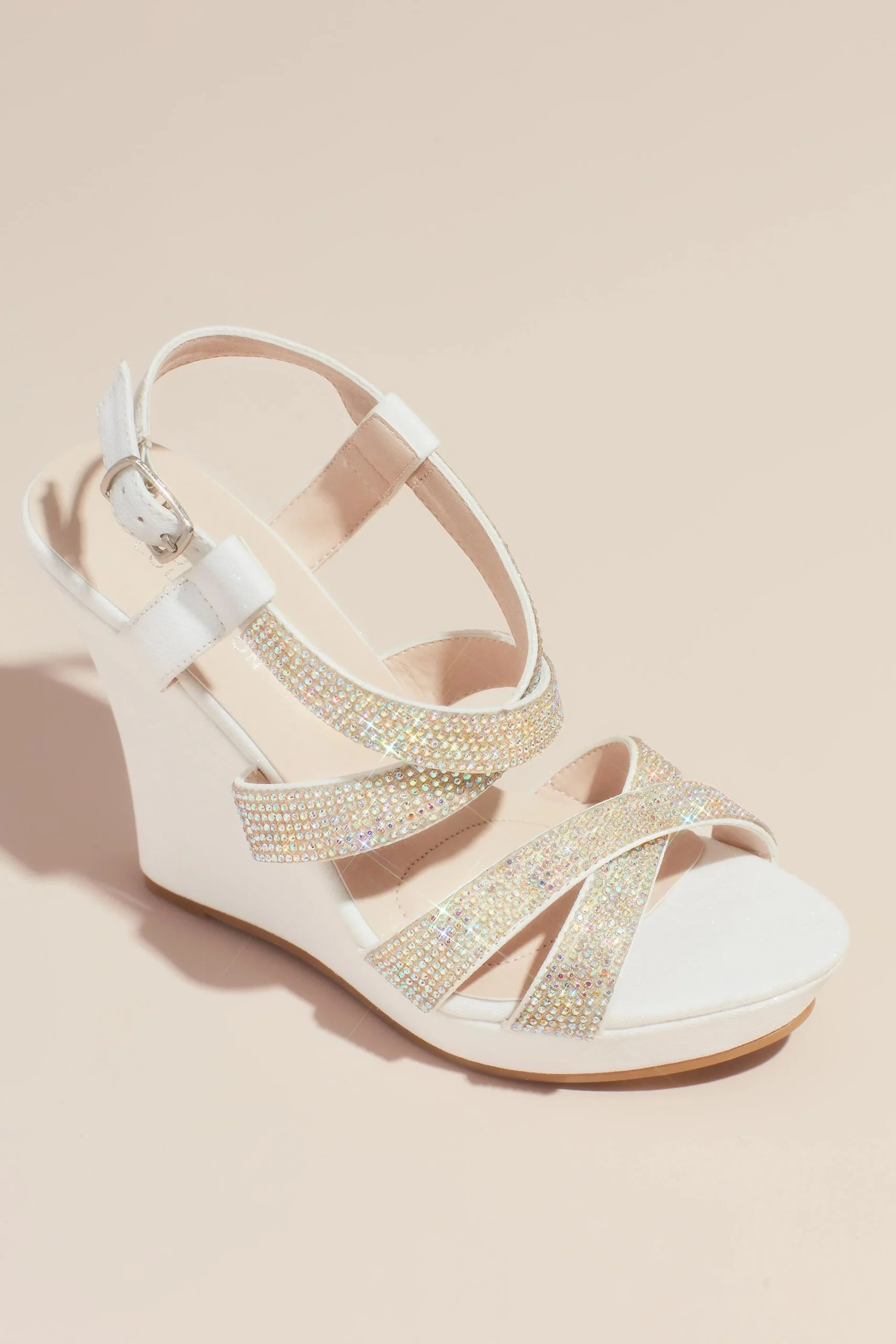Crossing Strap Crystal Embellished Platform Wedges