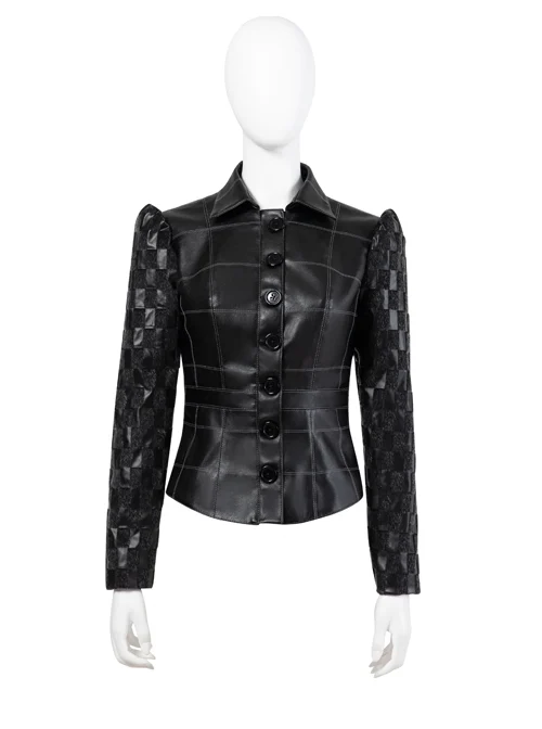 Cruella Black Leather Skirt Suit Halloween Cosplay Costume Black Leather Top