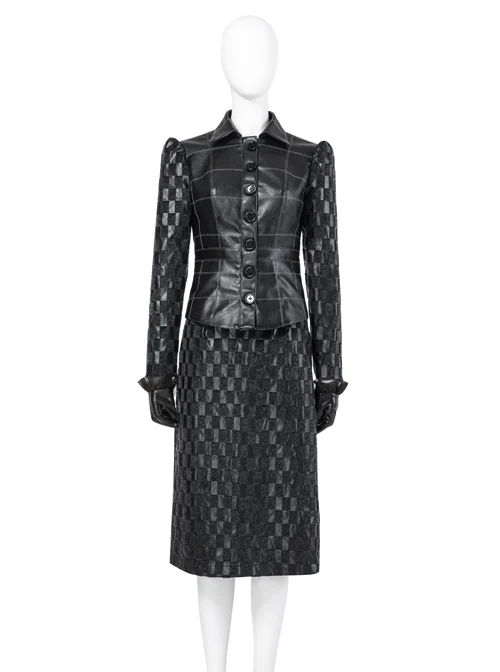 Cruella Black Leather Skirt Suit Halloween Cosplay Costume Set