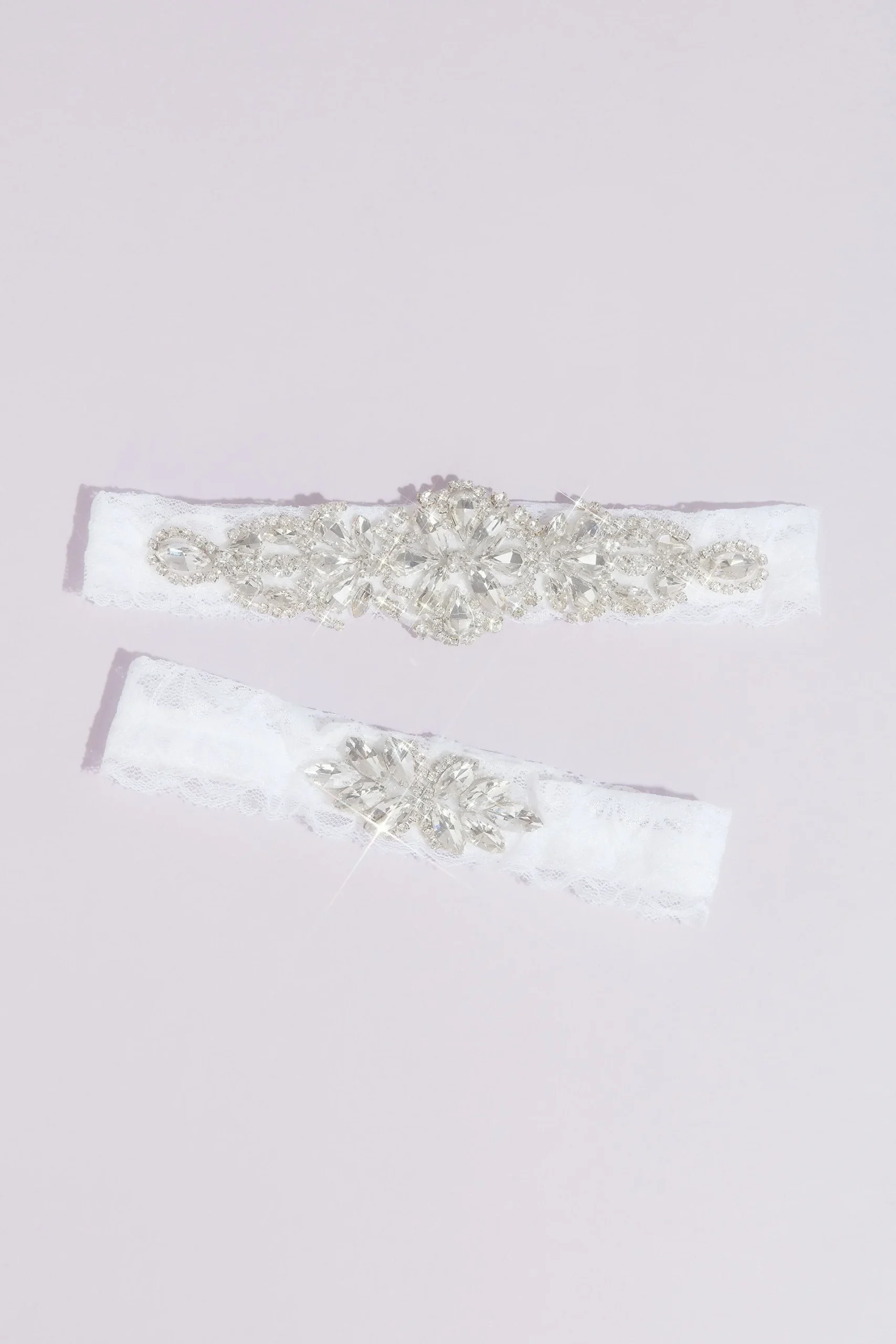 Crystal Adorned Lace Garter Set