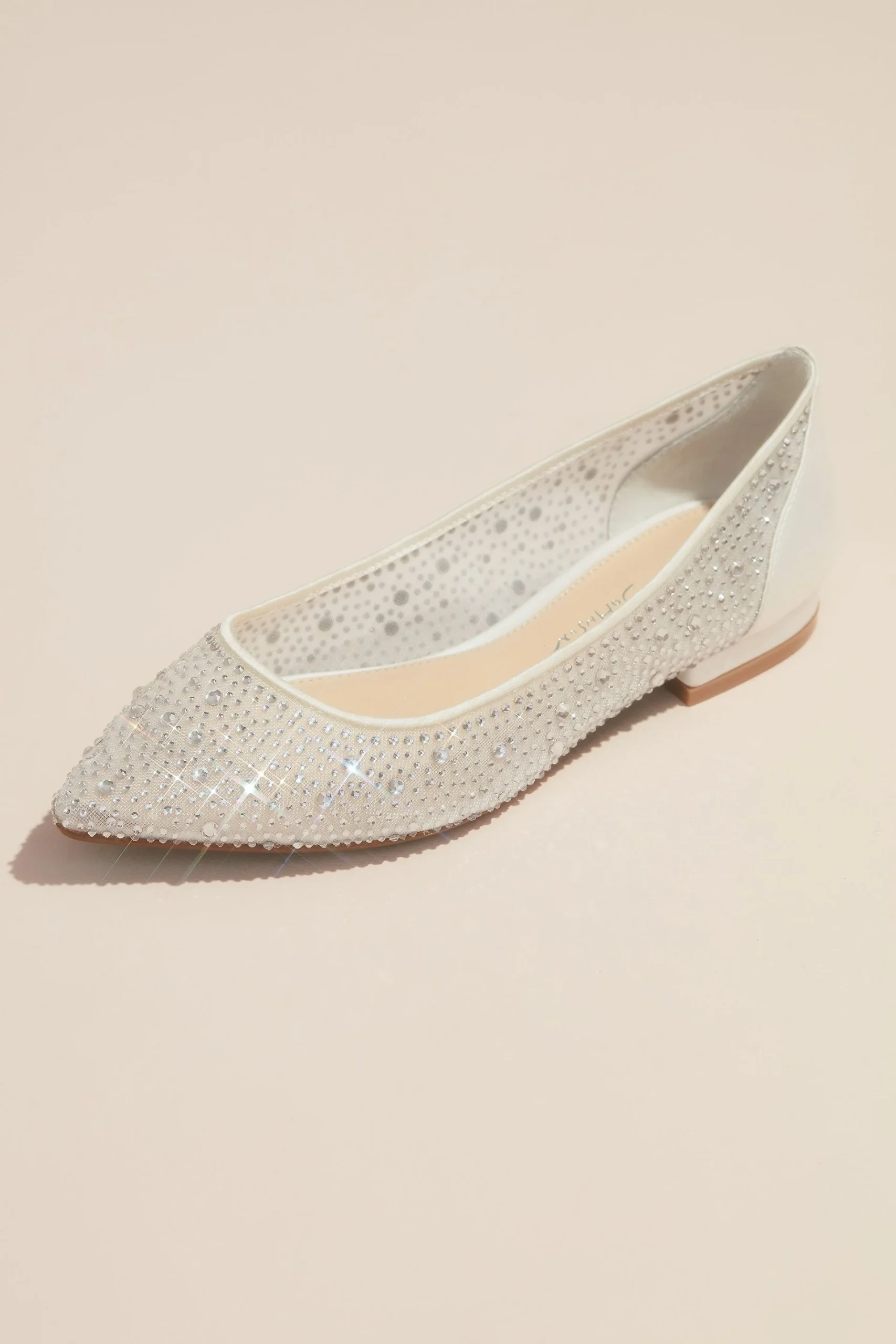 Crystal-Adorned Transparent Mesh Pointy Toe Flats