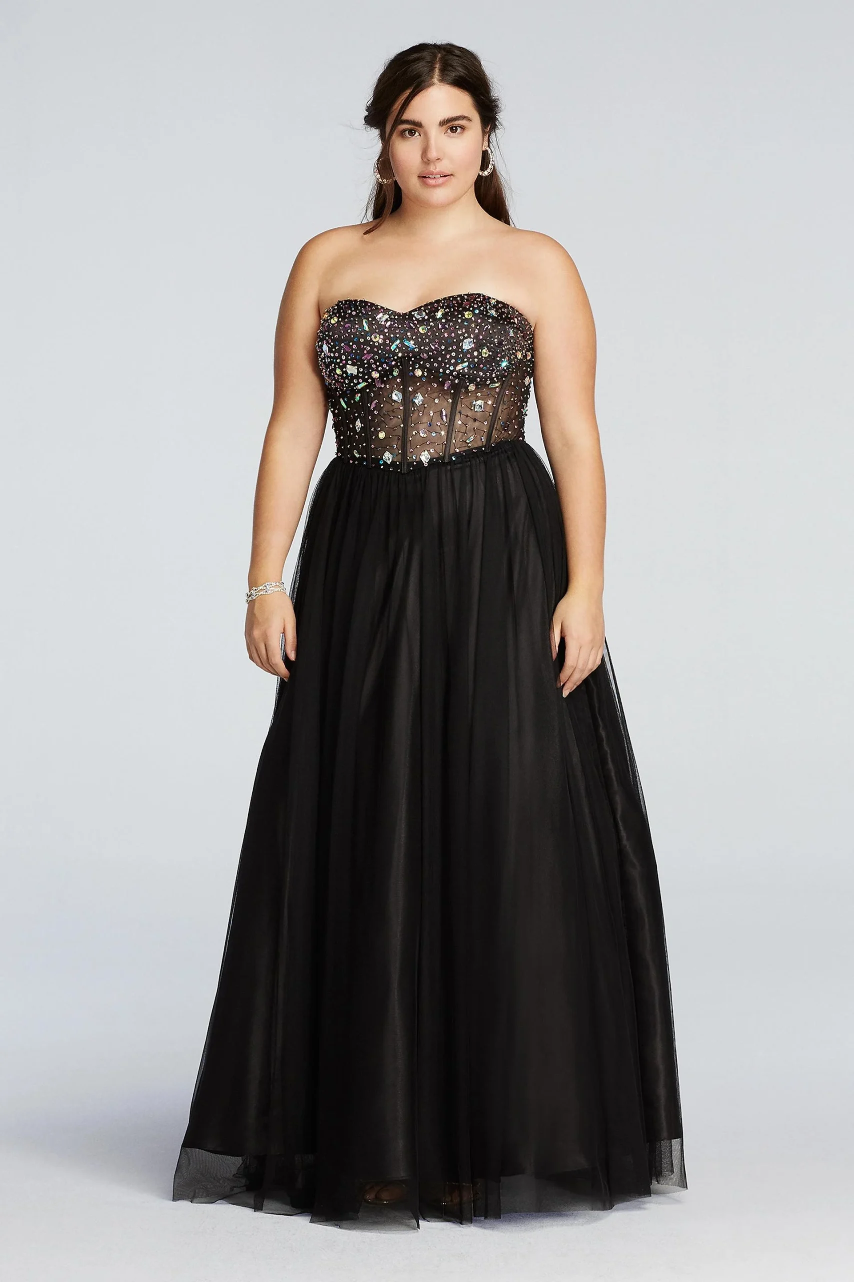 Crystal Beaded Corset Prom Dress with Tulle Skirt