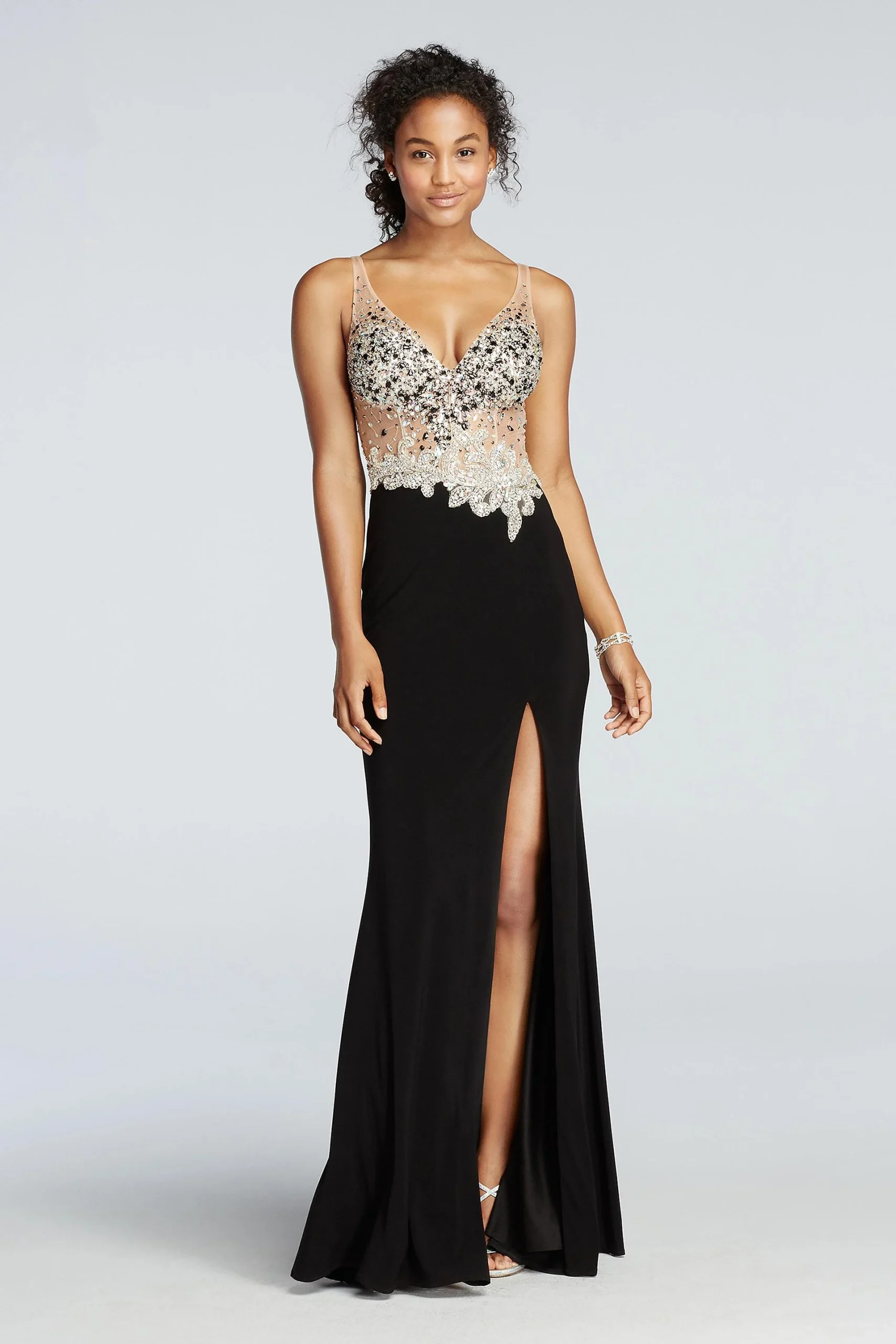 Crystal Beaded Illusion Bodice Prom Dress