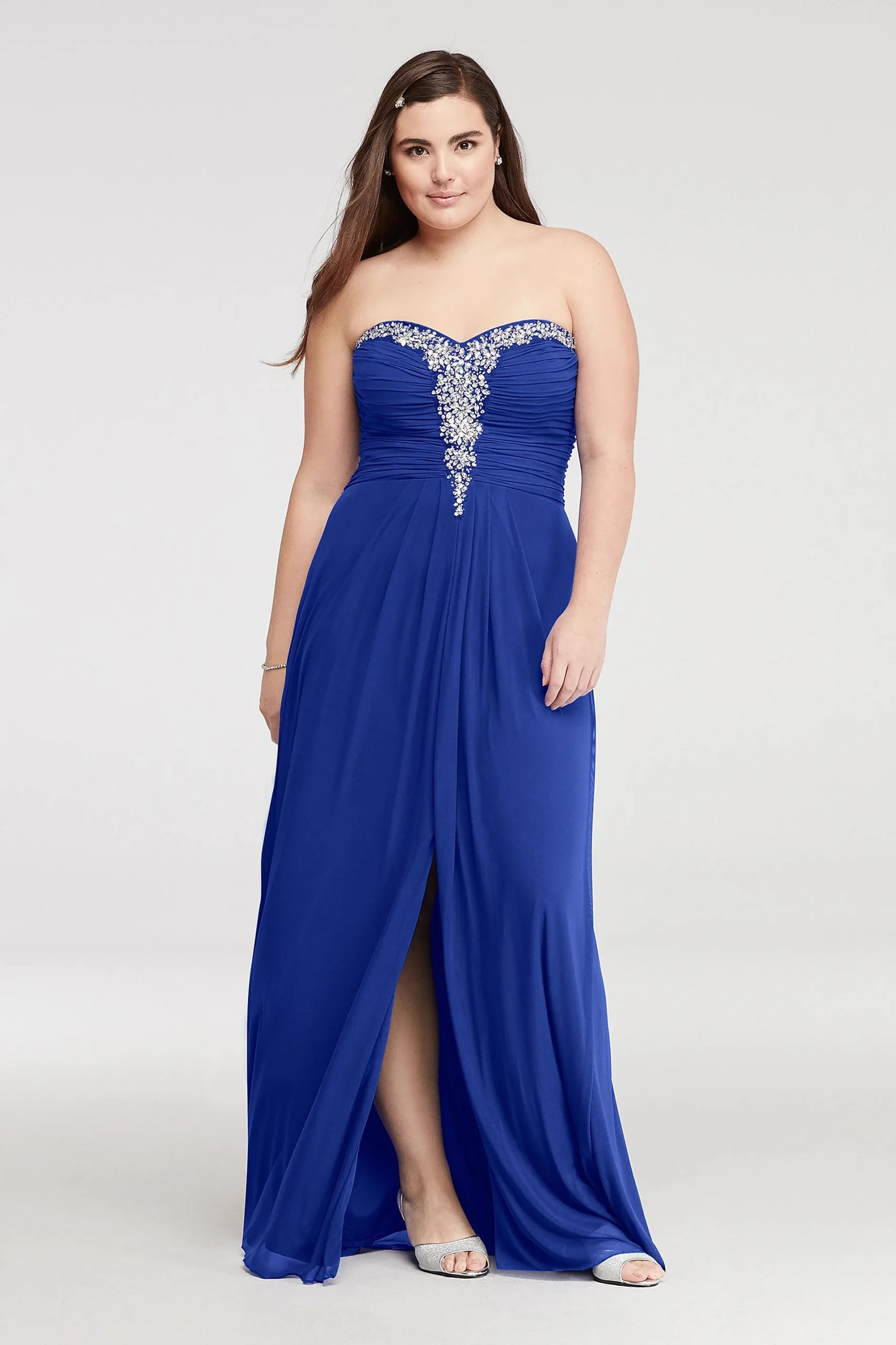 Crystal Beaded Neckline Mesh Prom Dress