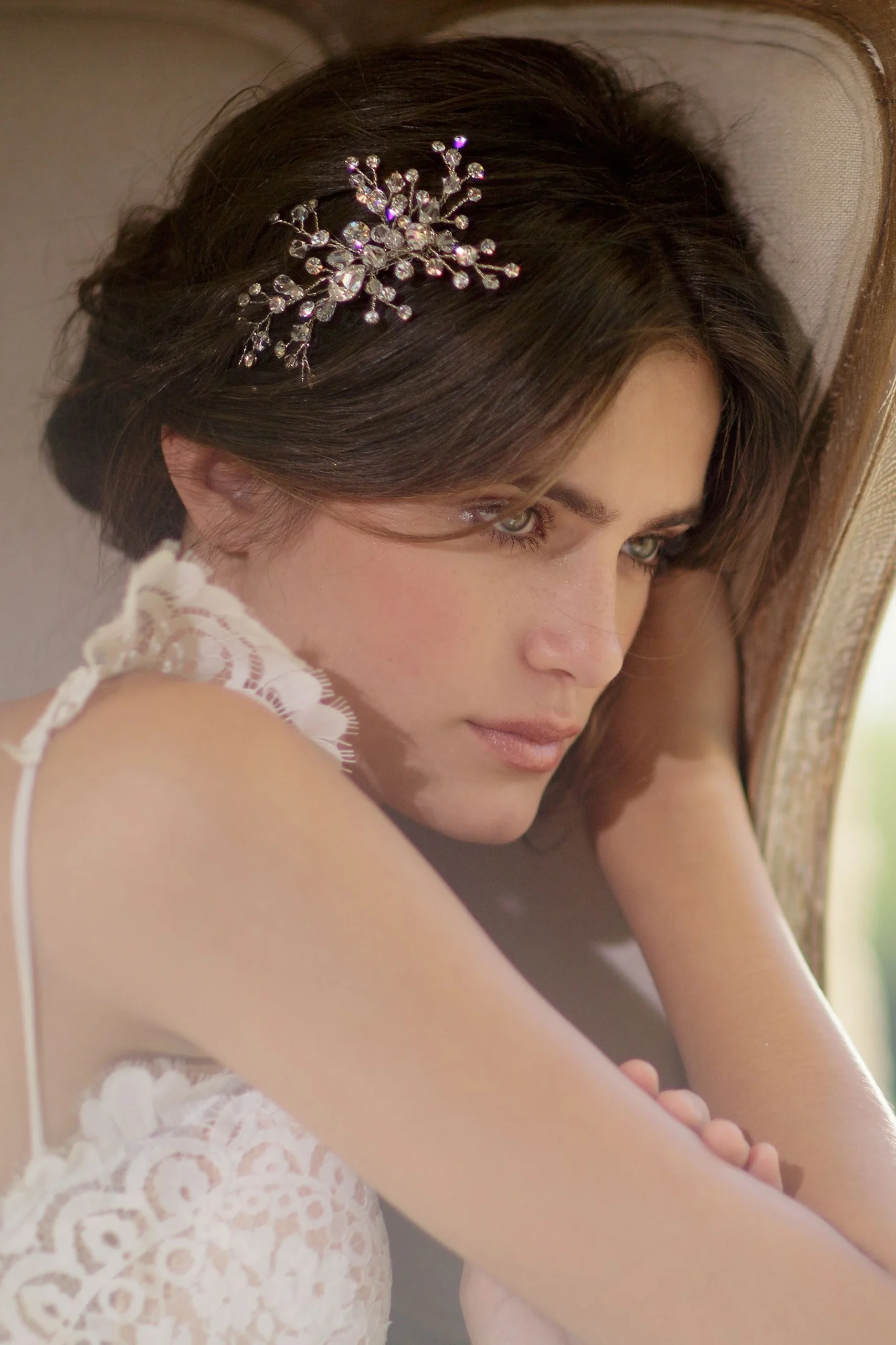 Crystal Berry Spray Hand-Wired Hair Comb