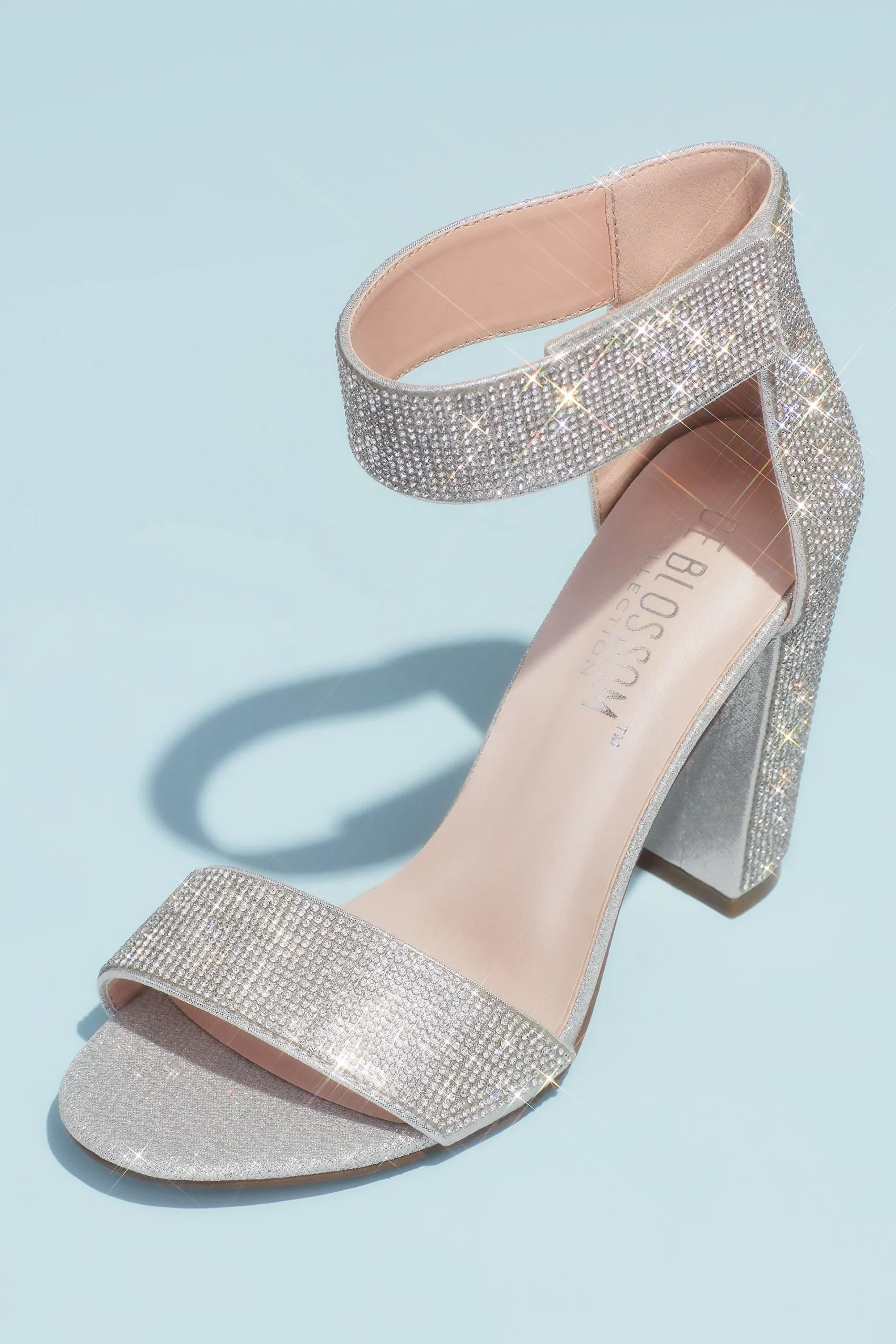 Crystal Block-Heel Sandals with Velcro Ankle Strap