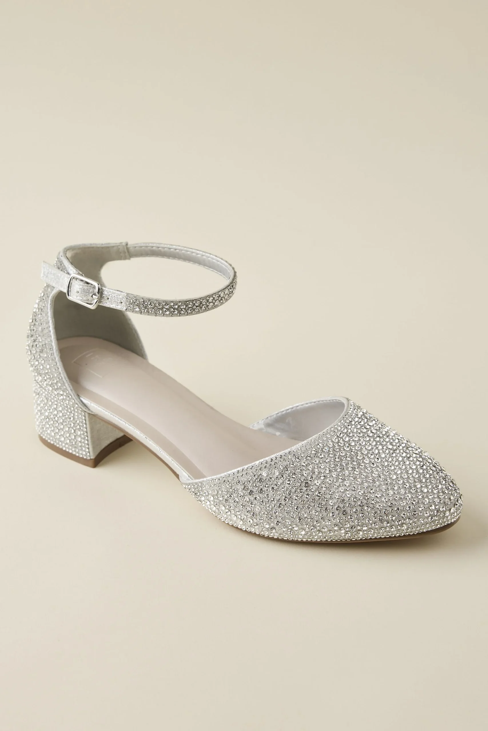 Crystal Closed Toe Low Block Heels