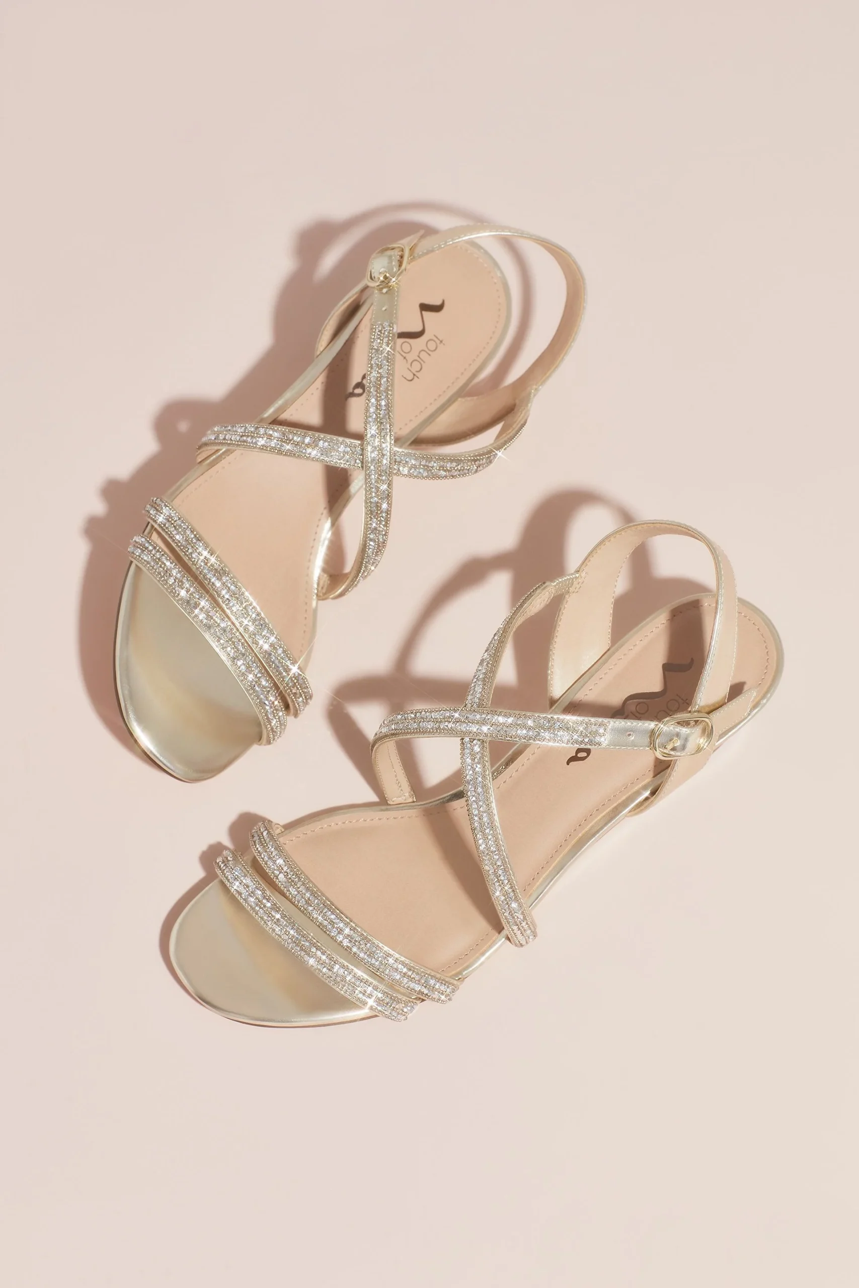 Crystal Crisscross Strap Low Wedge Sandals