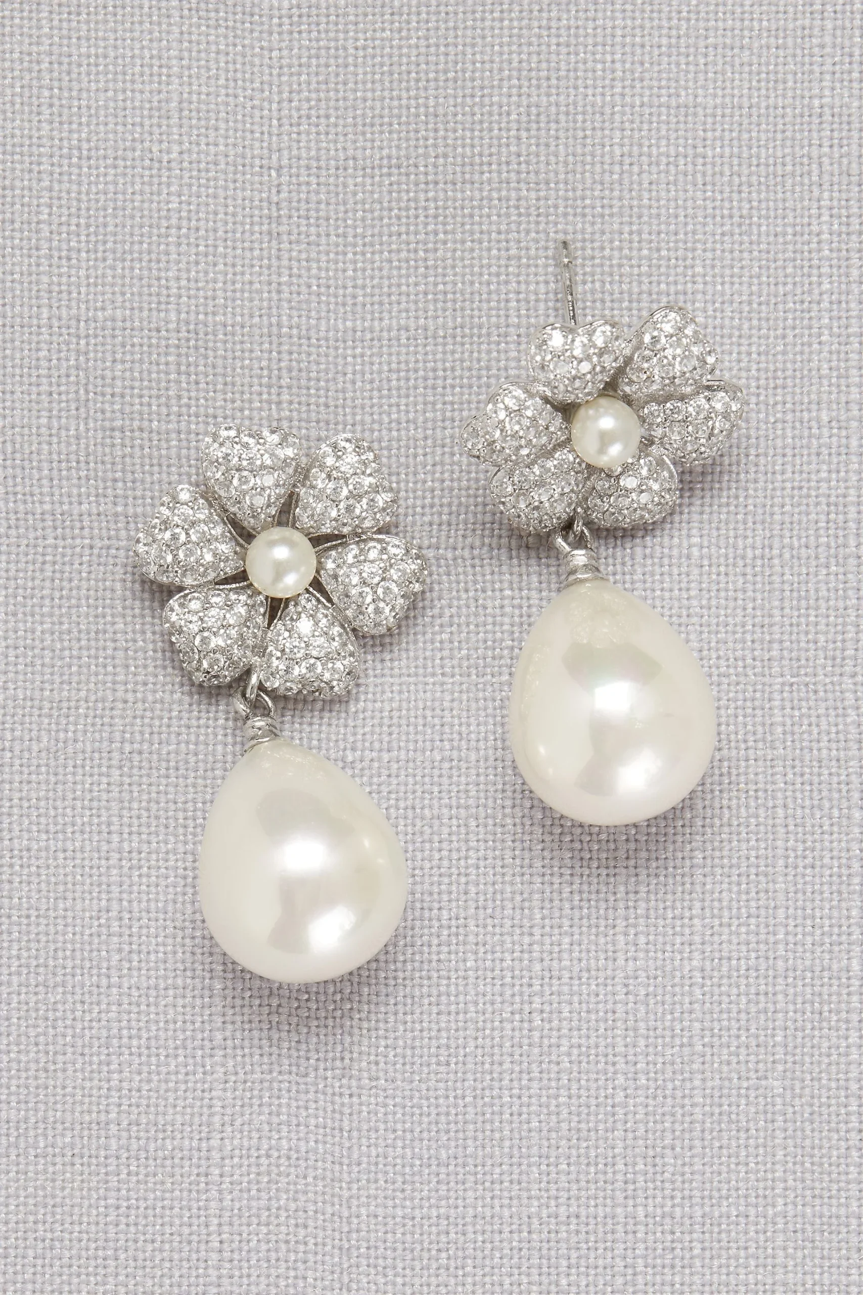 Crystal-Dusted Pearl Drop Earrings