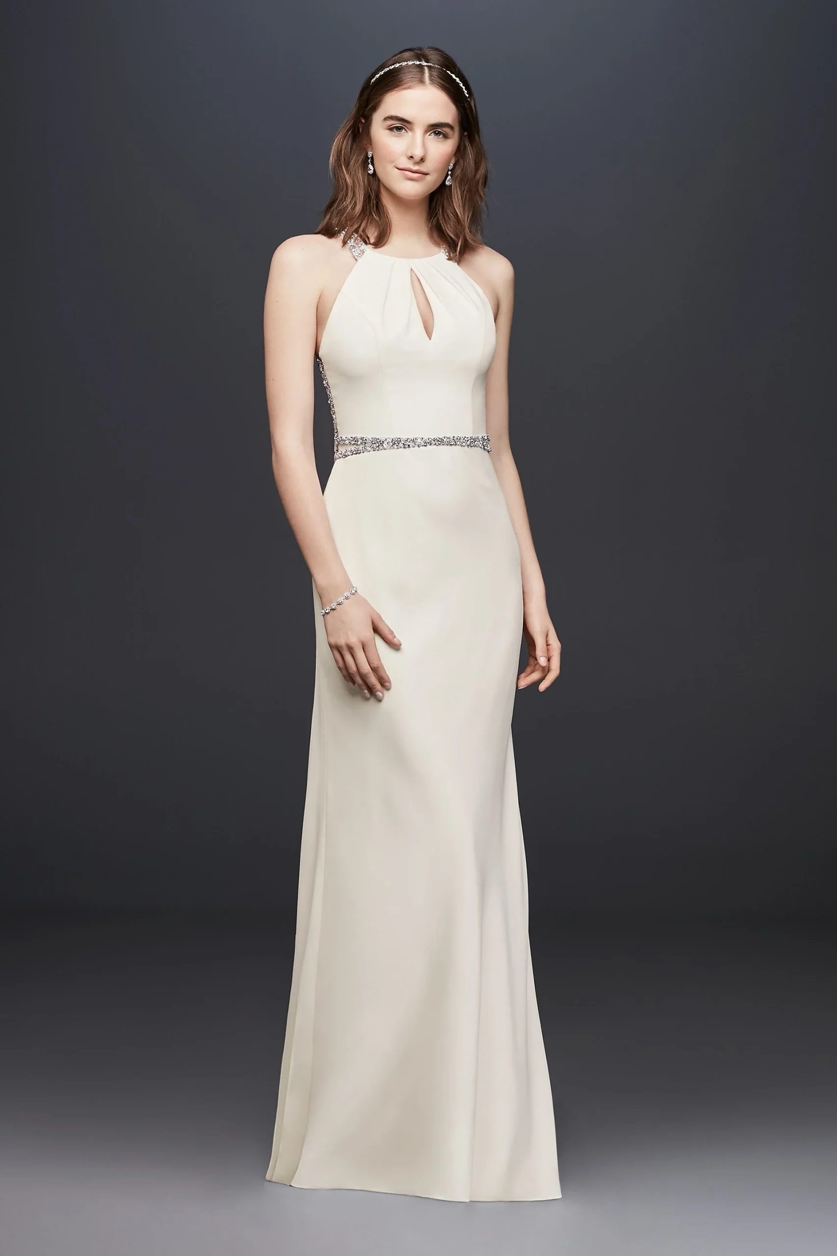 Crystal-Embellished Bias-Cut Crepe Wedding Dress