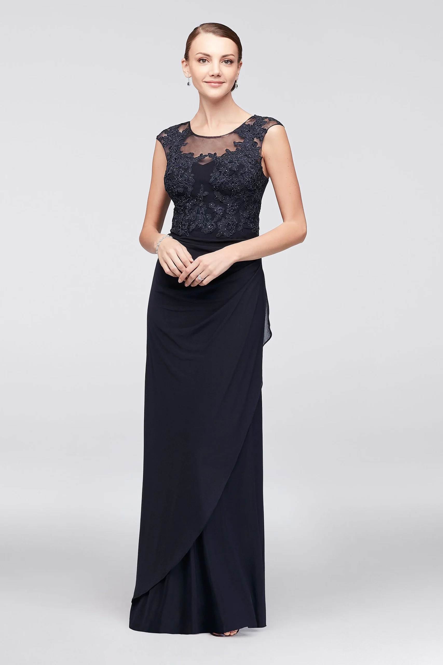 Crystal-Embellished Corded Lace Illusion Gown