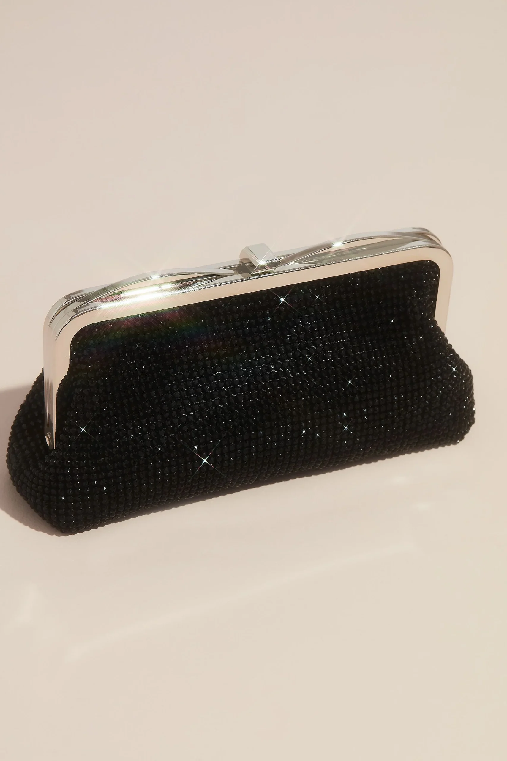 Crystal Embellished Mesh Frame Clutch