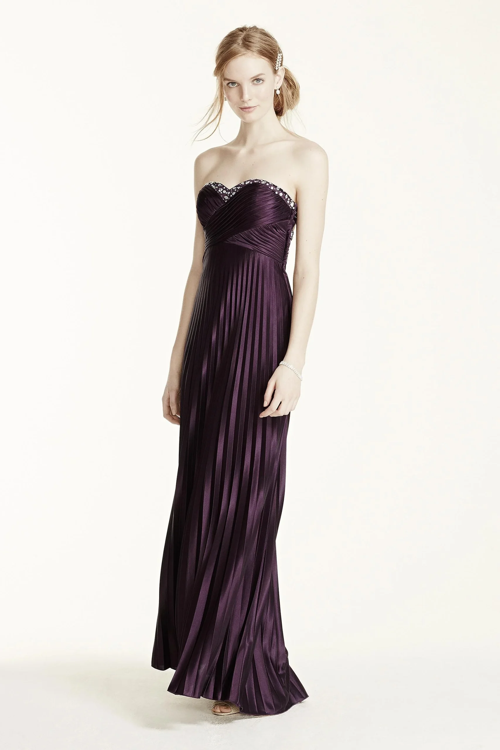 Crystal Embellished Pleated Strappy Back Dress