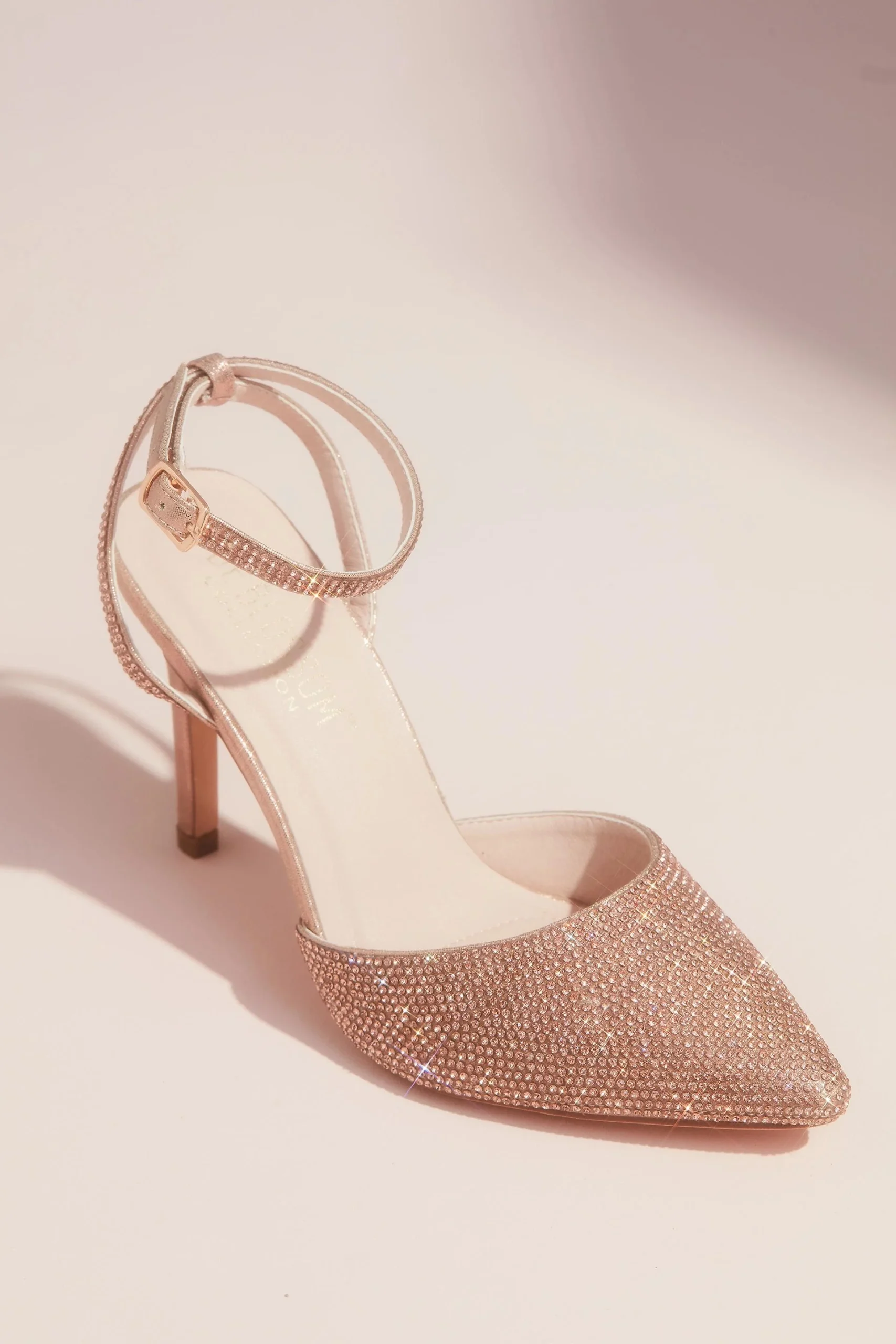 Crystal Embellished Pointed Toe Heels with Strap