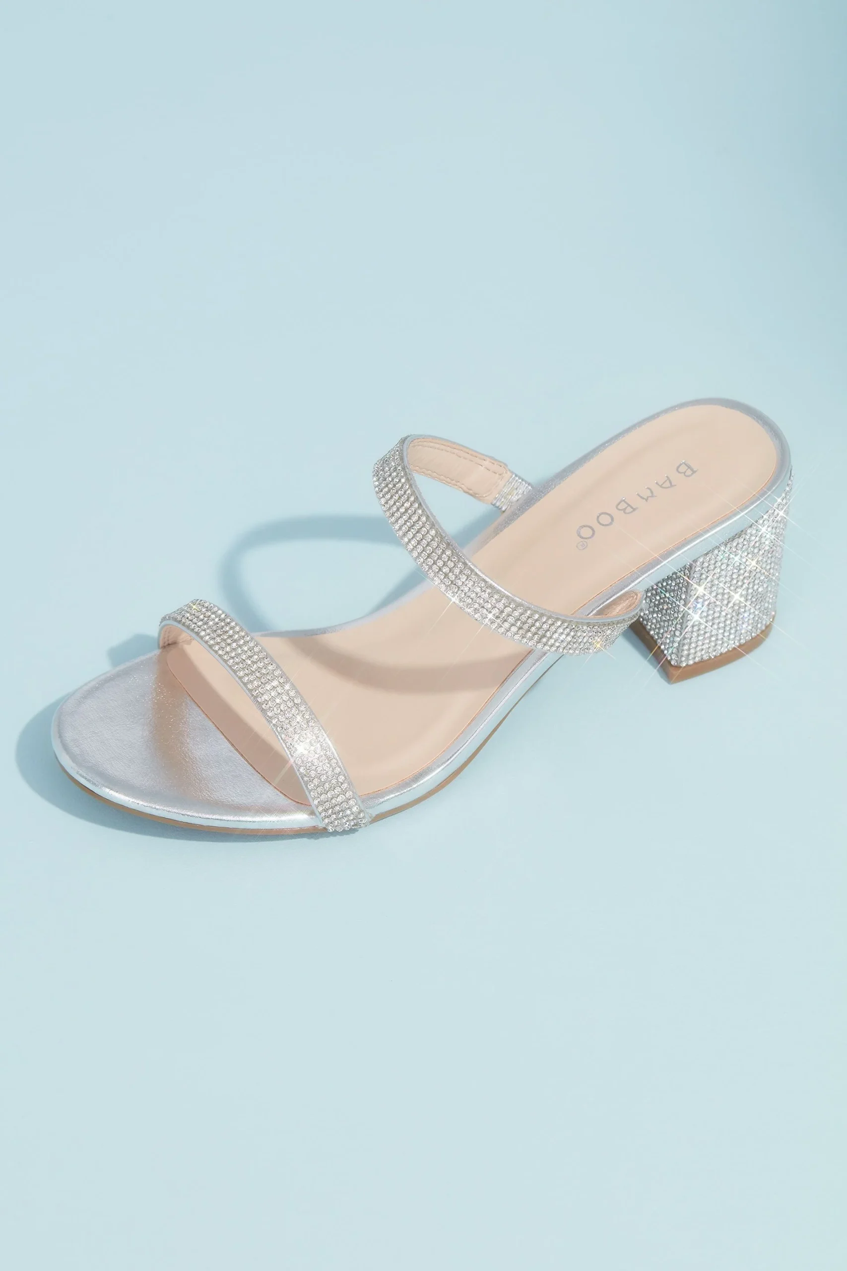 Crystal Embellished Slide Sandals with Block Heel