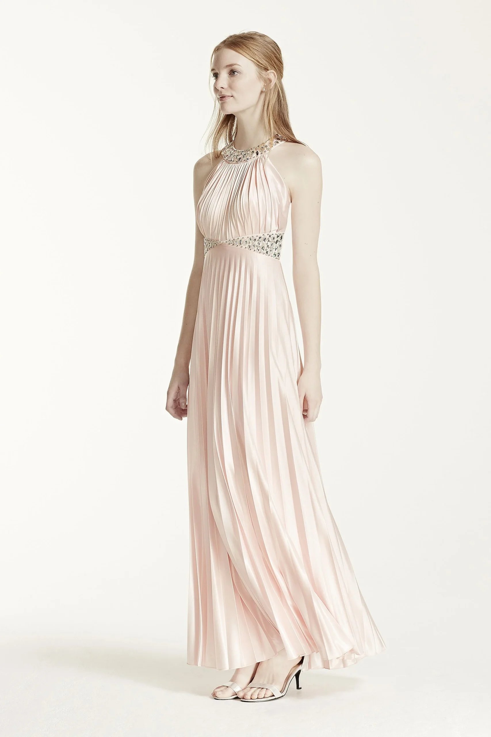 Crystal Embellished Strappy Back Halter Dress