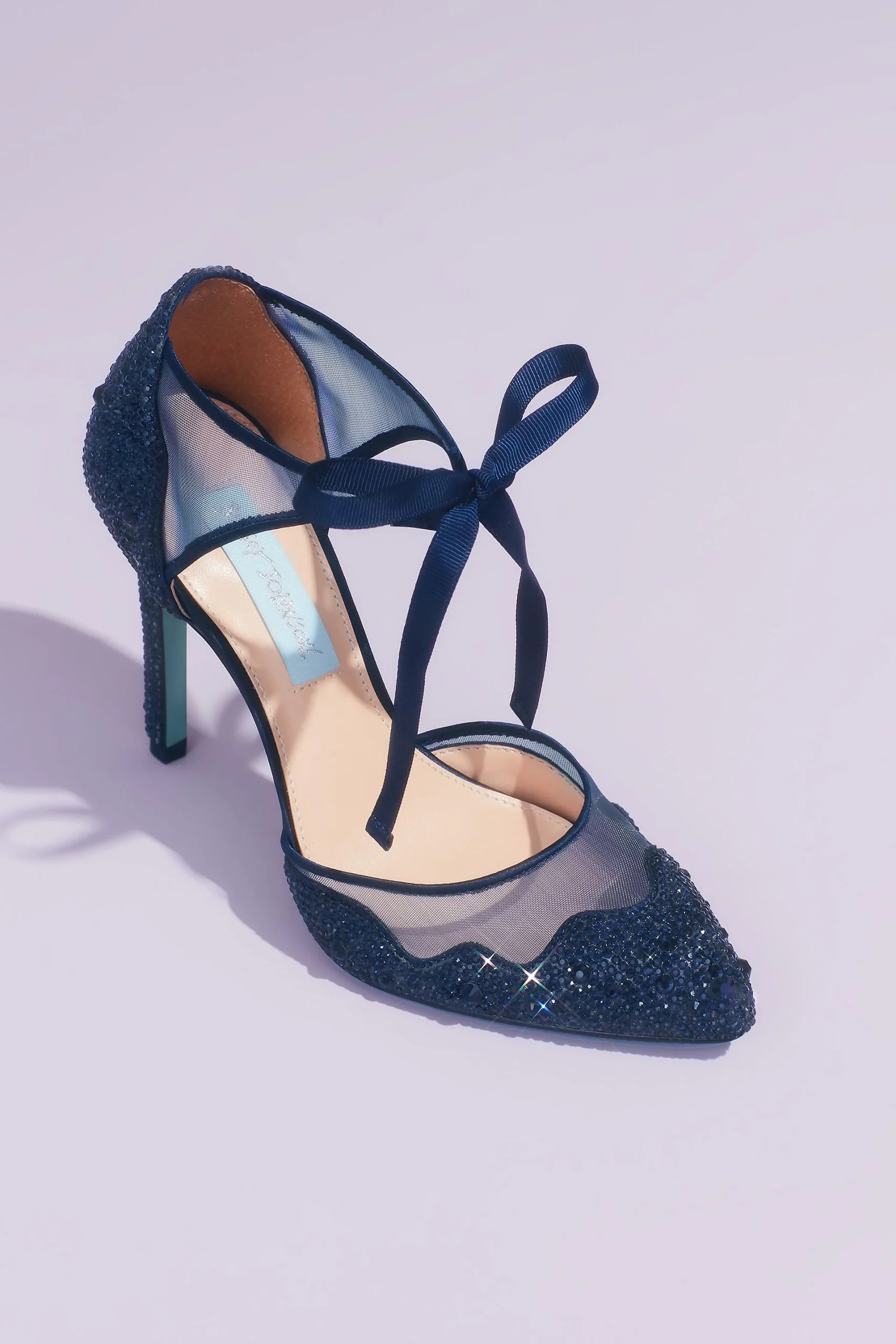 Crystal Embellished Tie Pumps with Illusion Mesh