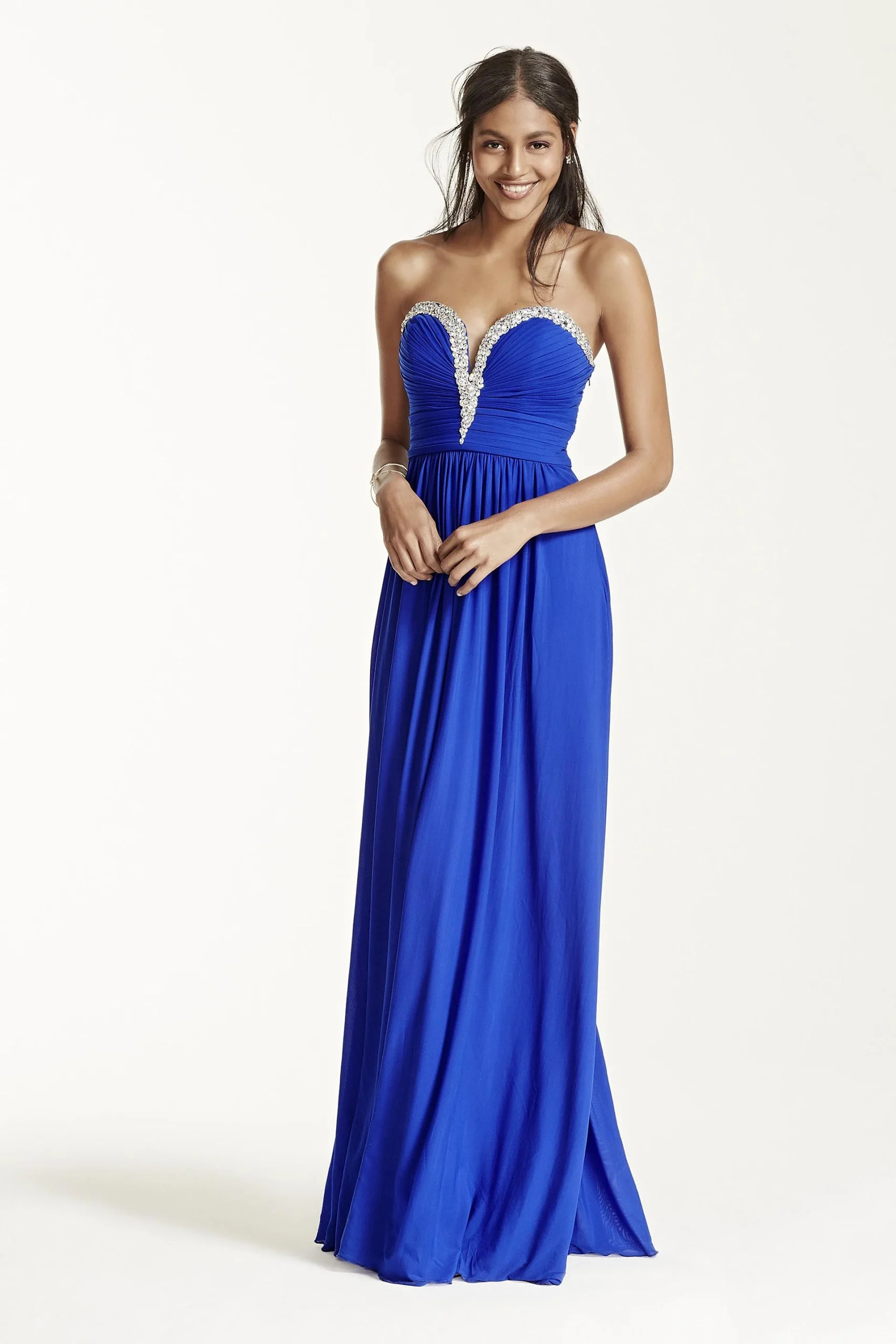Crystal Embellished V-Plunge Neckline Prom Dress