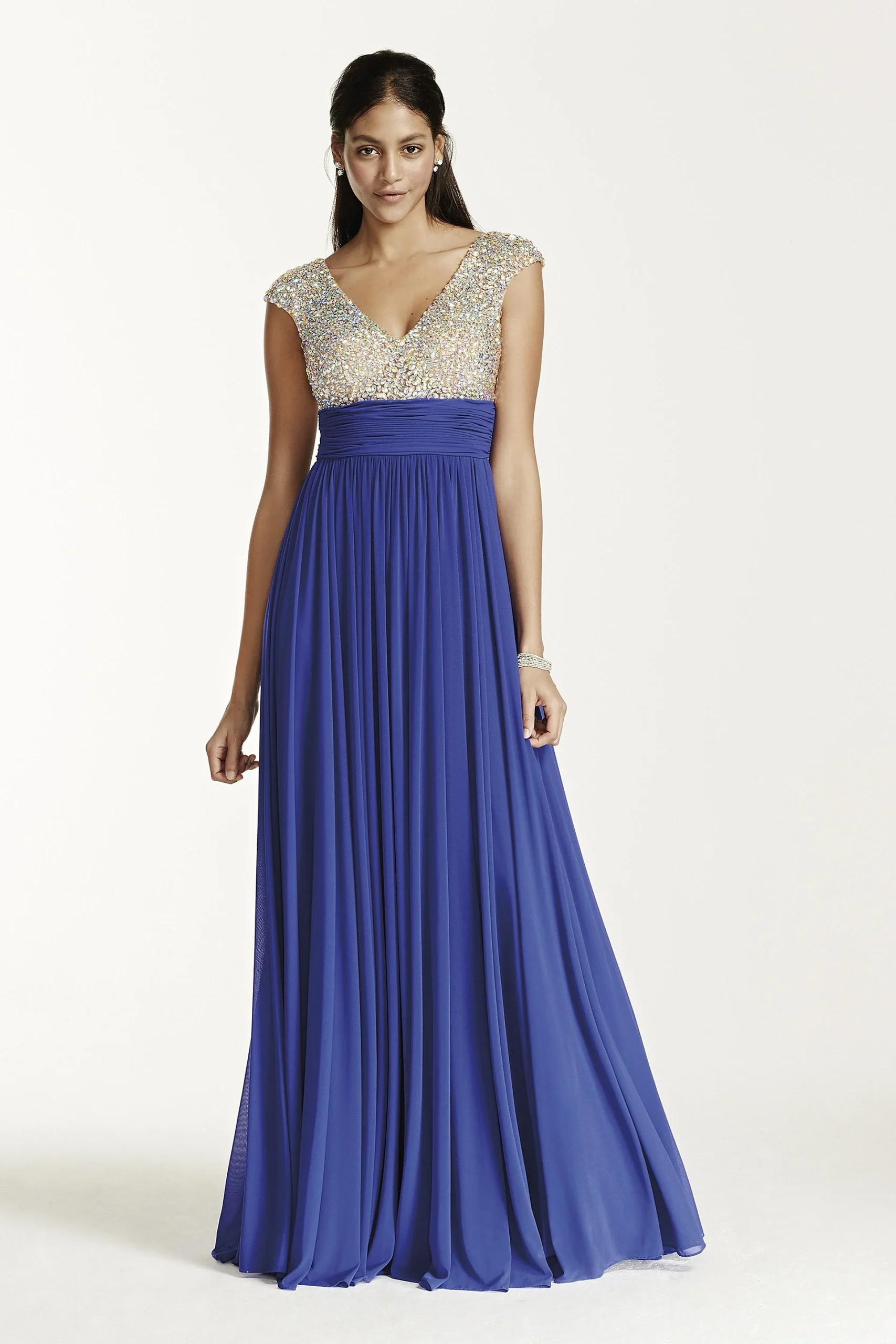 Crystal Encrusted Cap Sleeve Bodice Dress