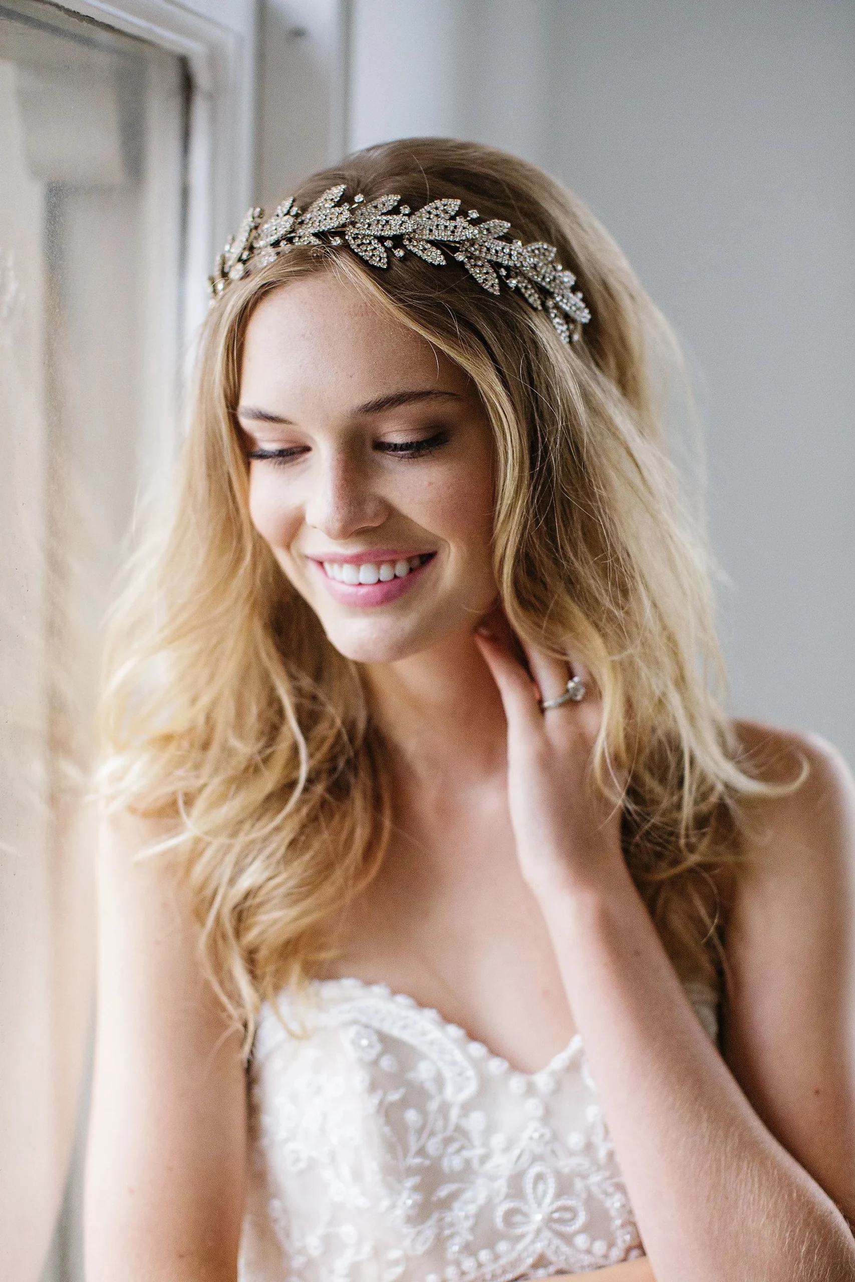 Crystal-Encrusted Laurel Leaf Halo Headband