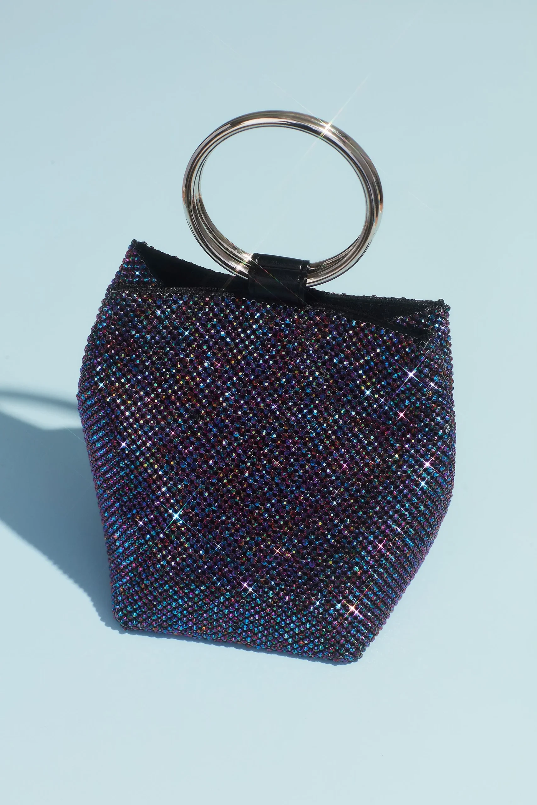 Crystal Mesh Crossbody Bag with Ring Handle