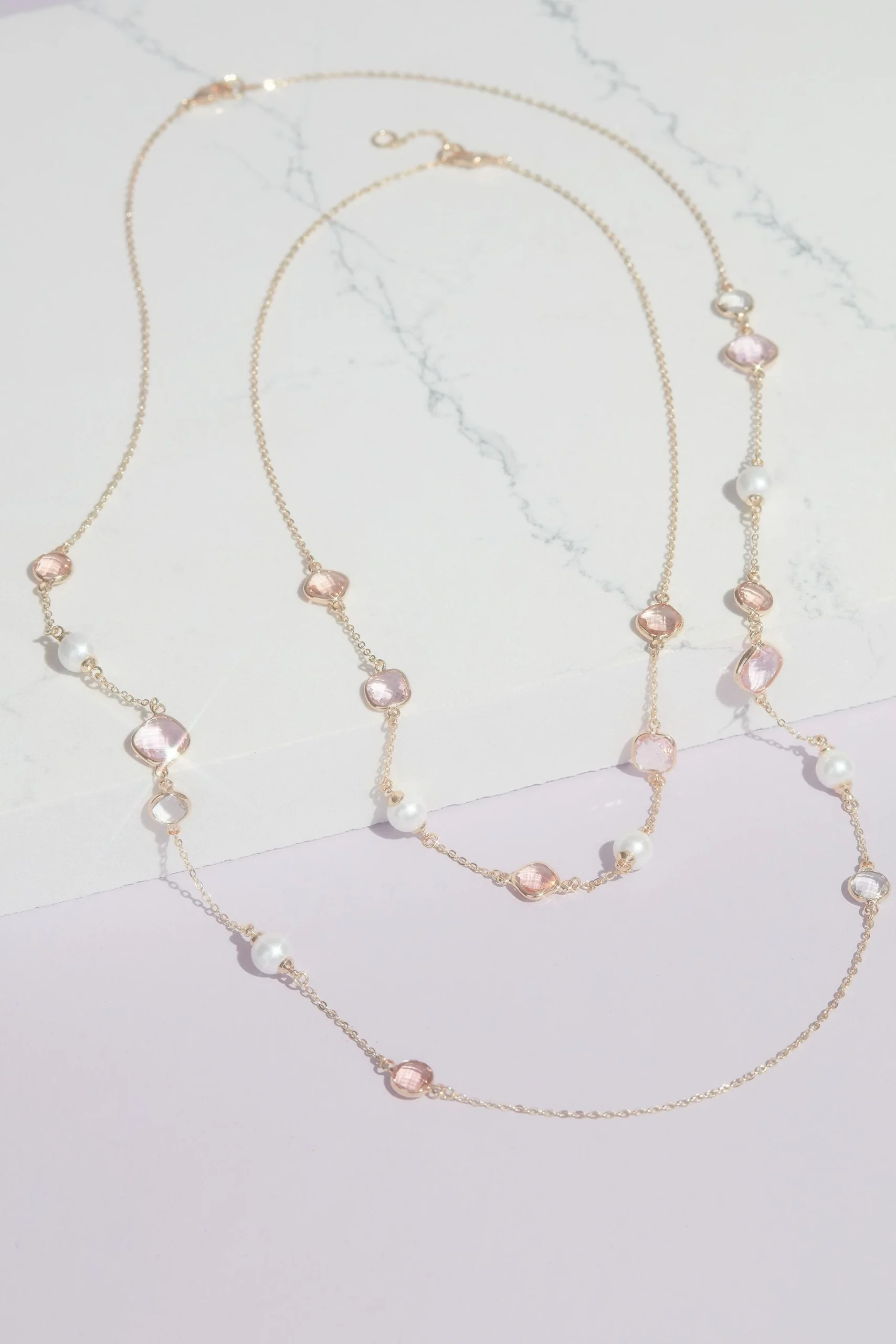 Crystal and Pearl Chain Necklace