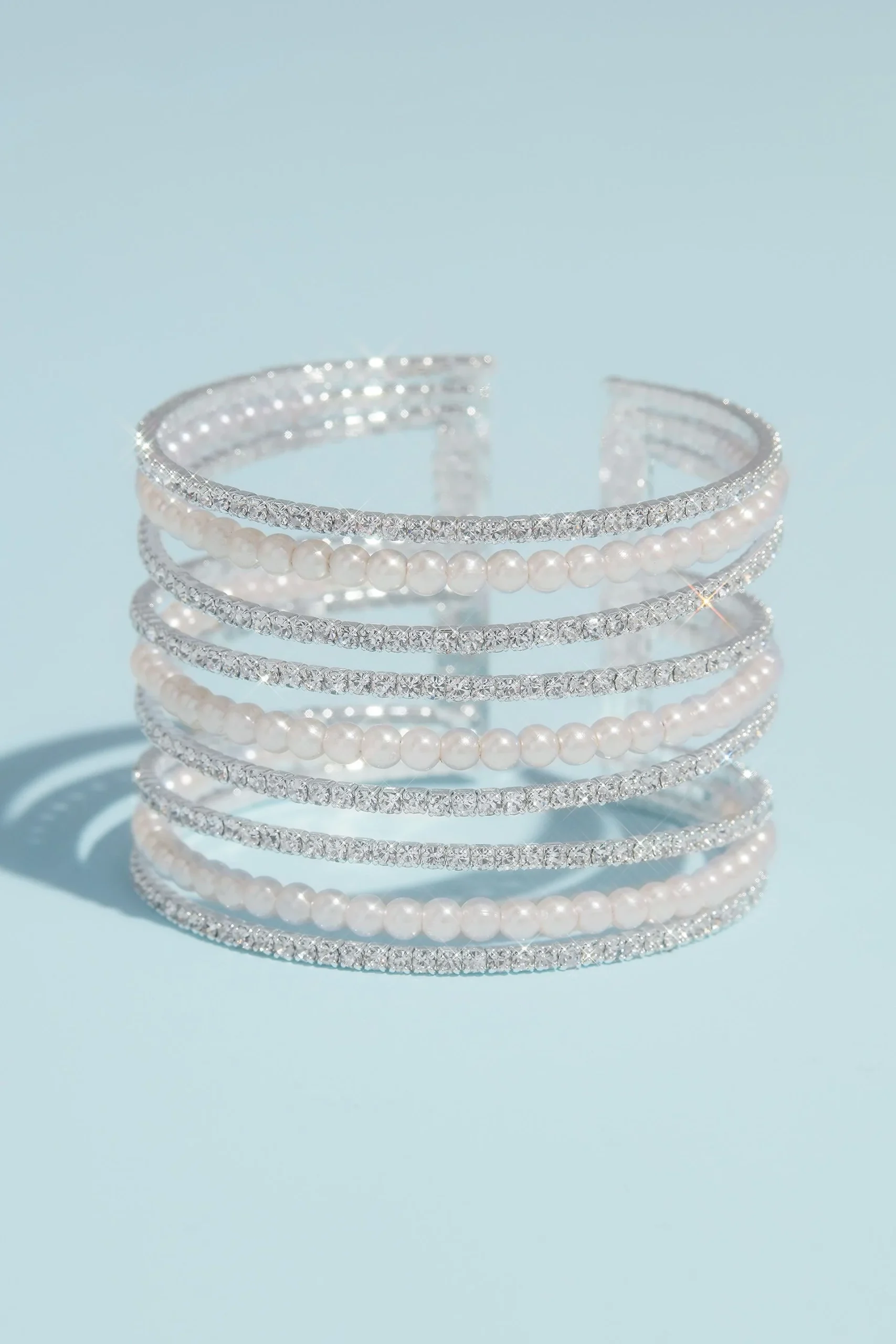 Crystal and Pearl Triple Band Cuff Bracelet
