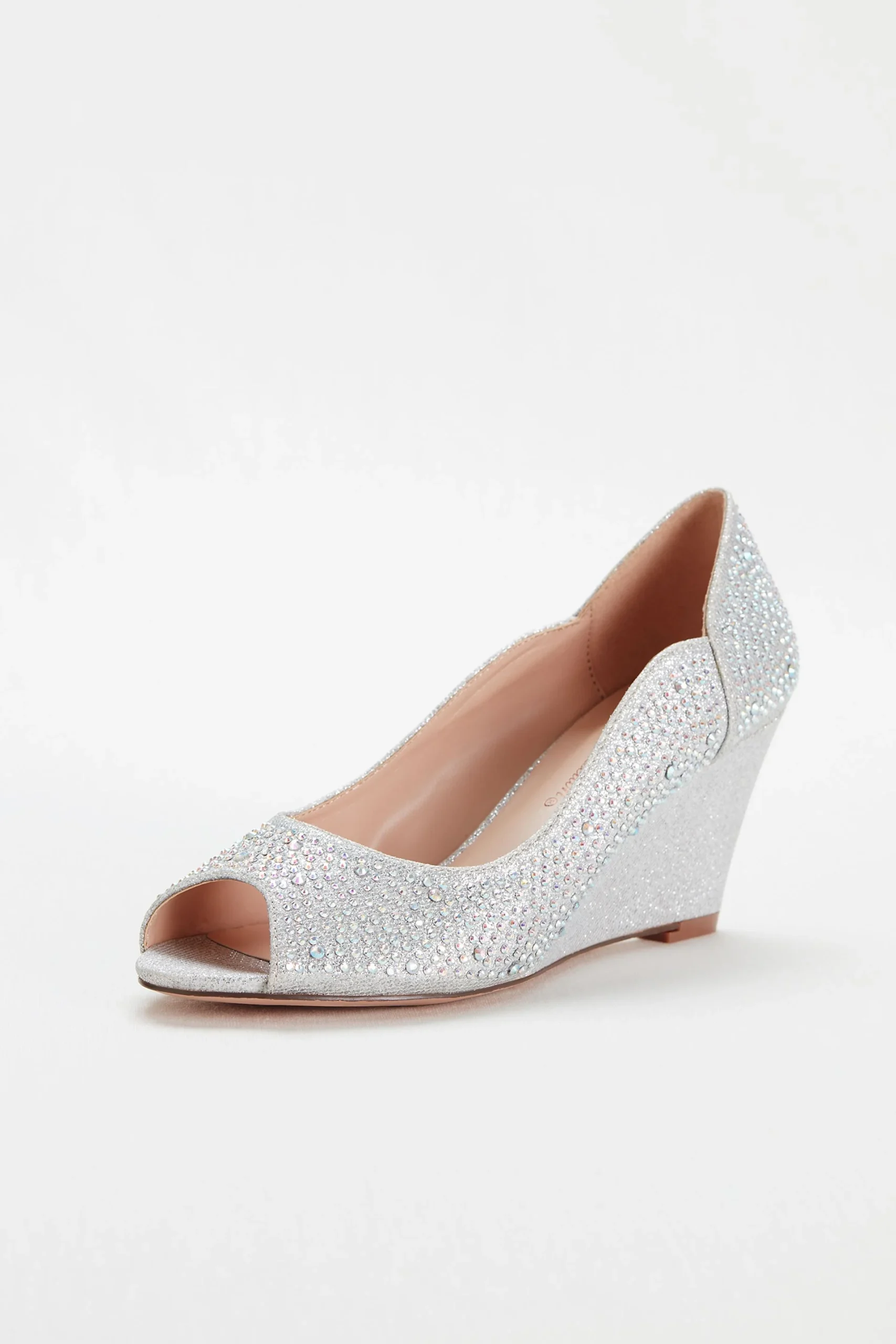 Crystal Peep Toe Glitter Wedge by Blossom