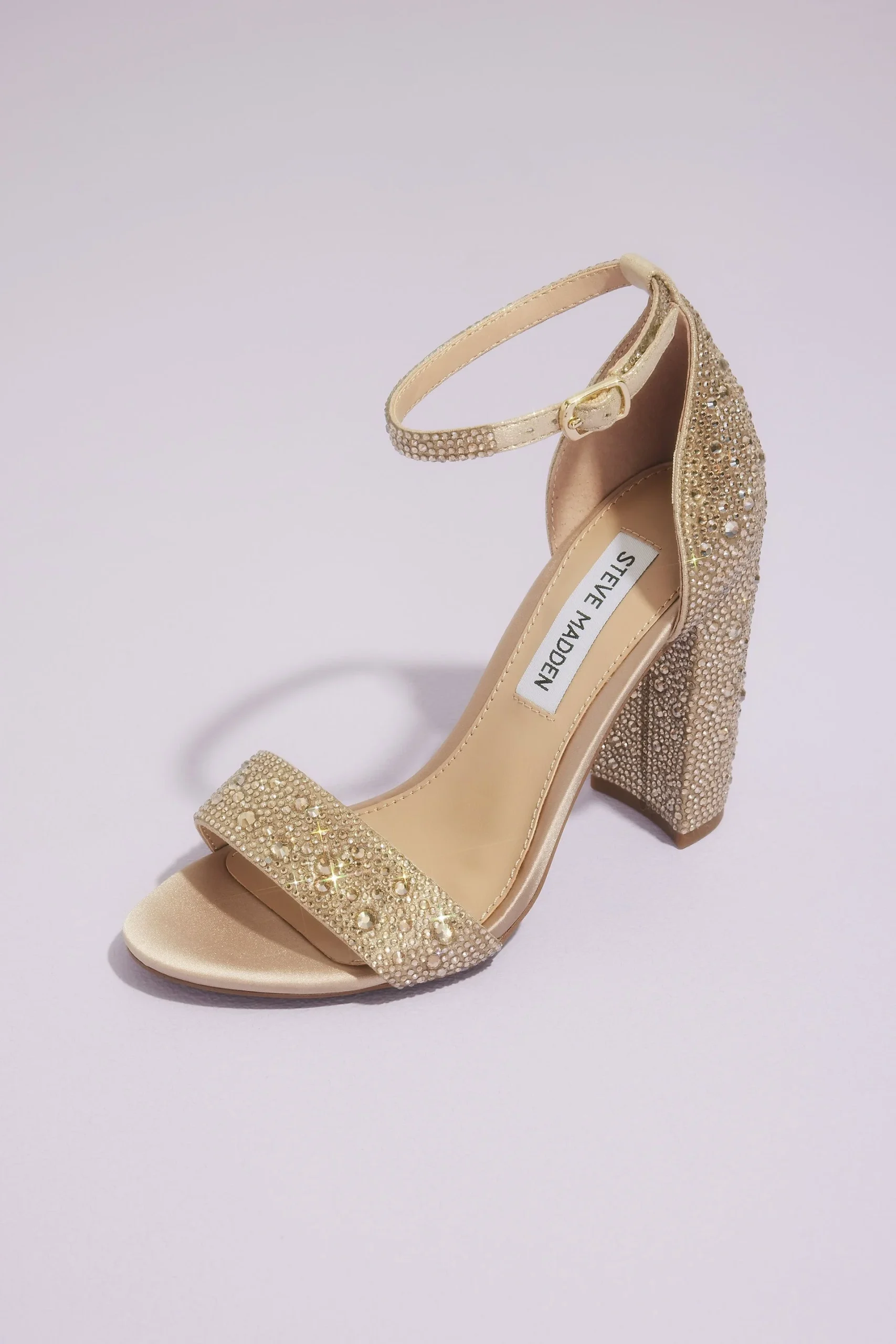 Crystal-Studded Curved Block Heel Sandals
