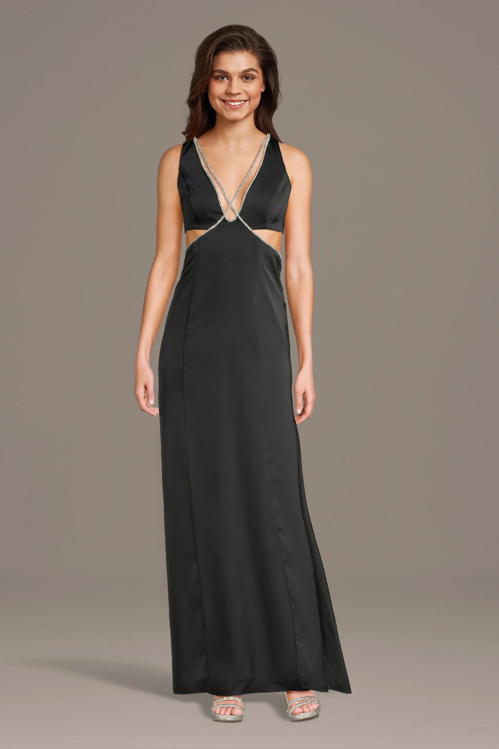 Crystal Trim Cutout A-Line Dress