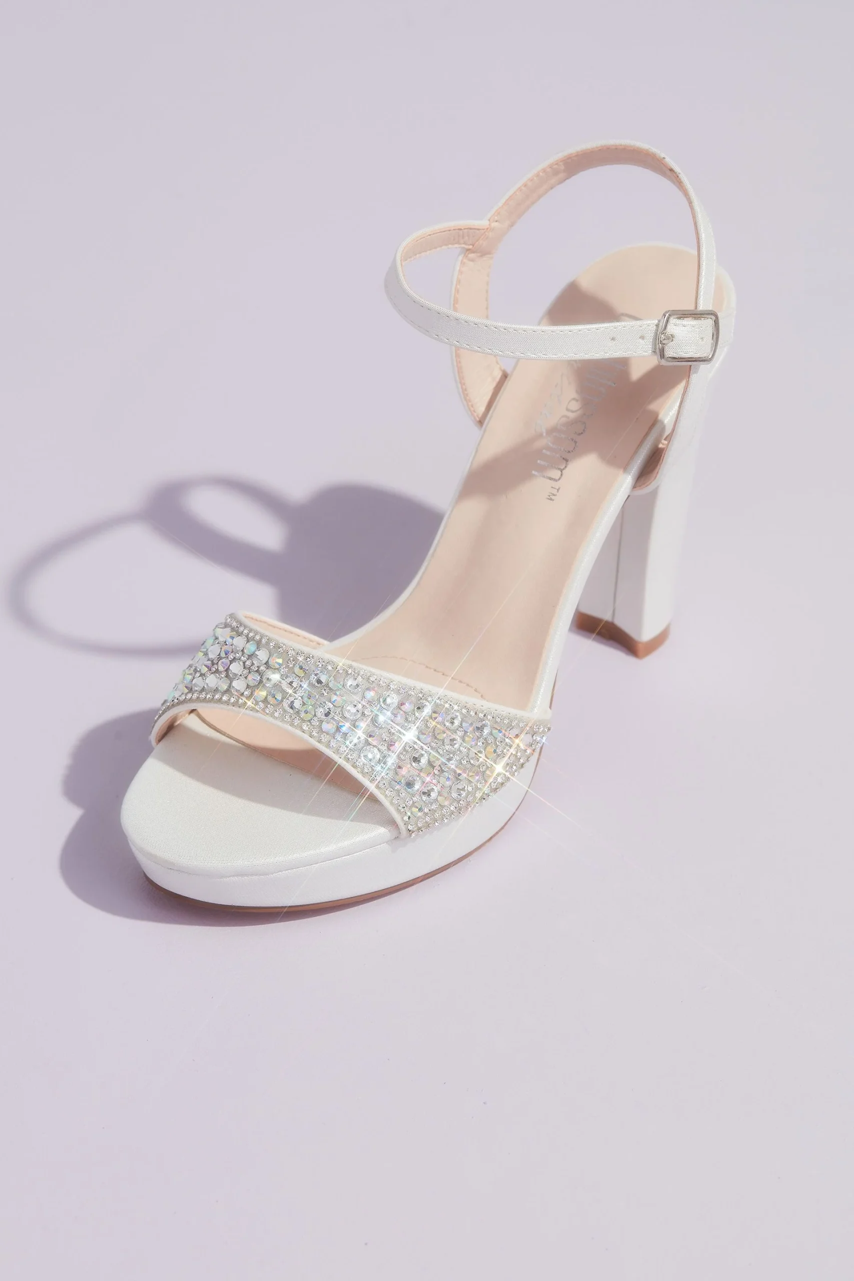 Crystal Vamp and Satin Block Heel Platform Sandals