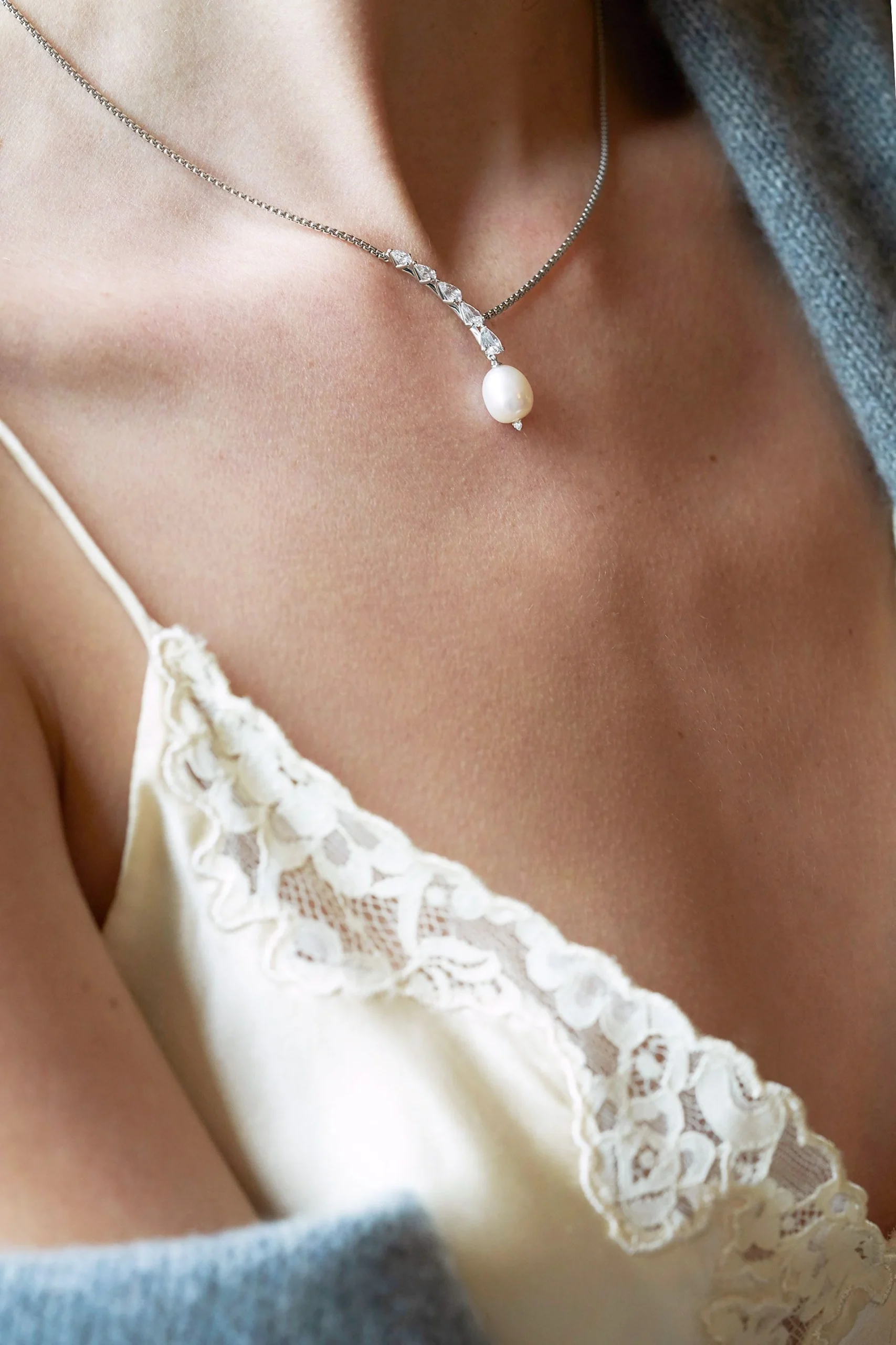 Cubic Zirconia and Freshwater Pearl Necklace