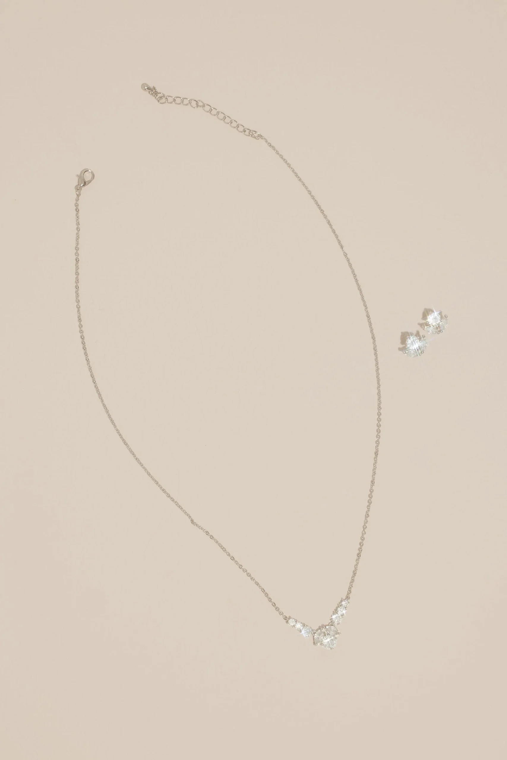 Cubic Zirconia Rosebud Necklace and Earring Set