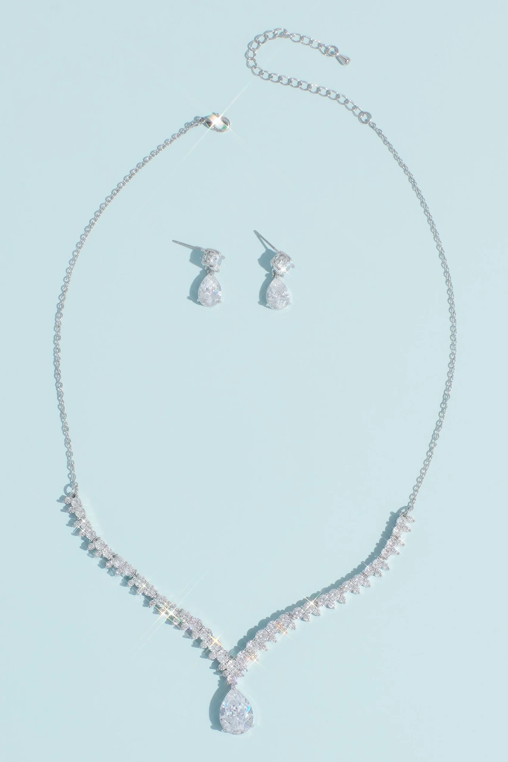 Cubic Zirconia Teardrop Necklace and Earrings Set
